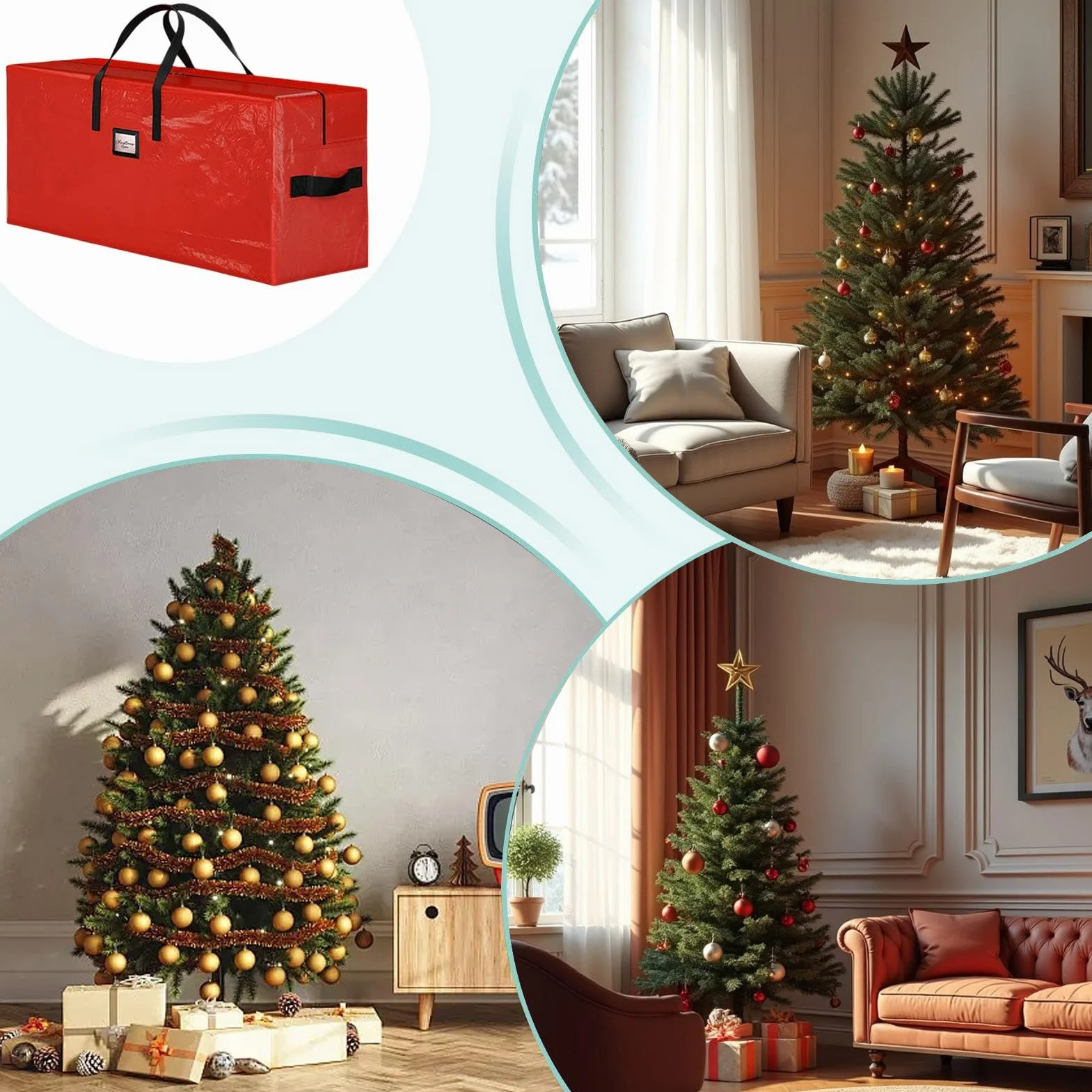 Artificial Christmas Tree Storage Bag, Waterproof Christmas Tree Storage Container with Zipper, Heavy-Duty Christmas Decoration Organizer with Reinforced Handles, Extra-Large Holiday Tree Storage