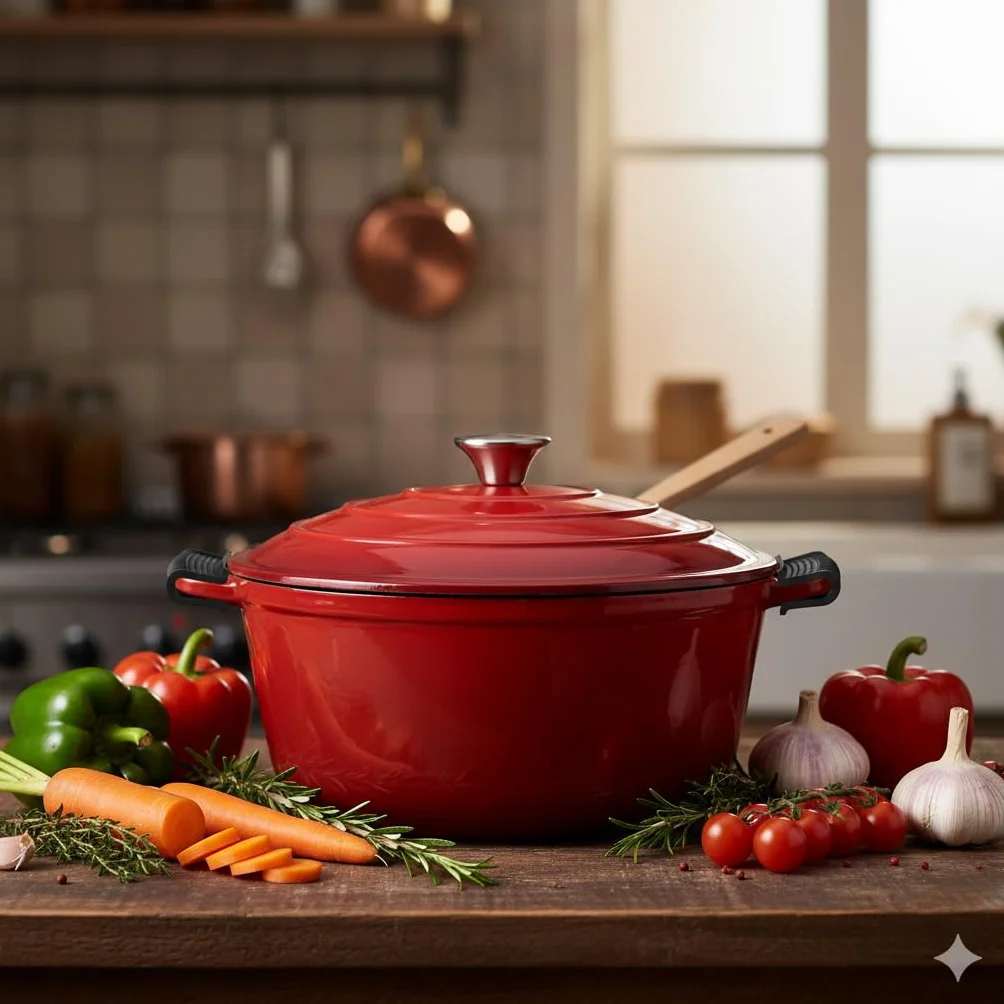 The Better Home Rustykalny żeliwny piec holenderski (5 l) | powlekany emalią Biryani Handi garnek ciężki spód | Handi z pokrywką do gotowania, odporny na rdzę garnek żelazny, naczynia gazowe i