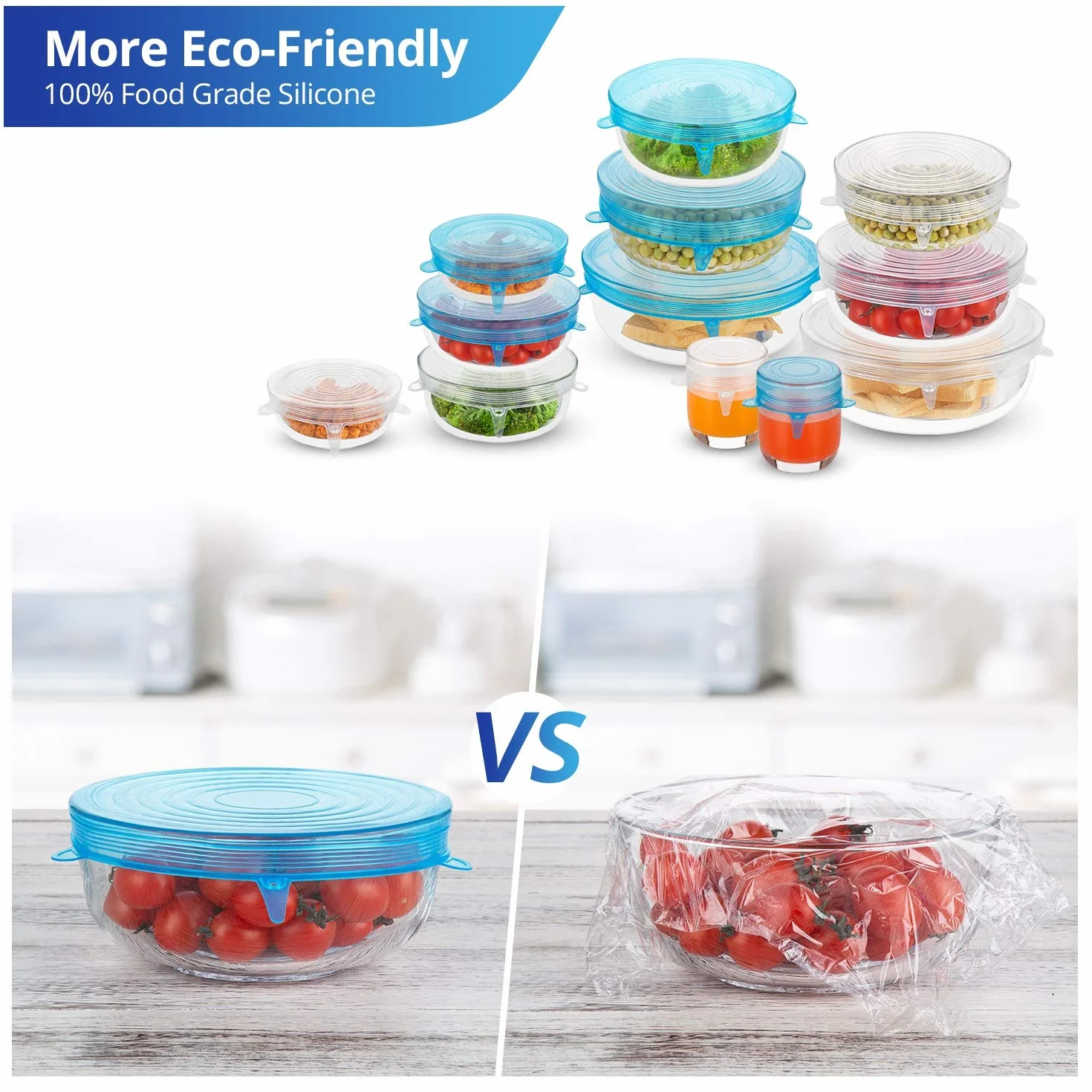 Elastyczne silikonowe pokrywki, zero waste, wielokrotnego użytku, na resztki jedzenia, miski na owoce, garnki, kubki, słoiki, 6 szt., białe