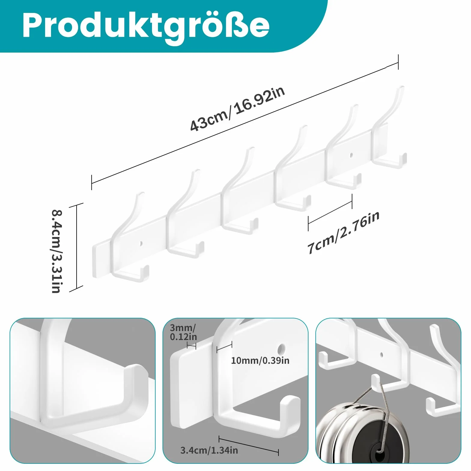 Wieszak na ubrania, 6 haczyków Wieszak ścienny Wieszak ścienny Wieszak Szlafrok Łazienka Wejście Kuchnia Pokój dziecięcy