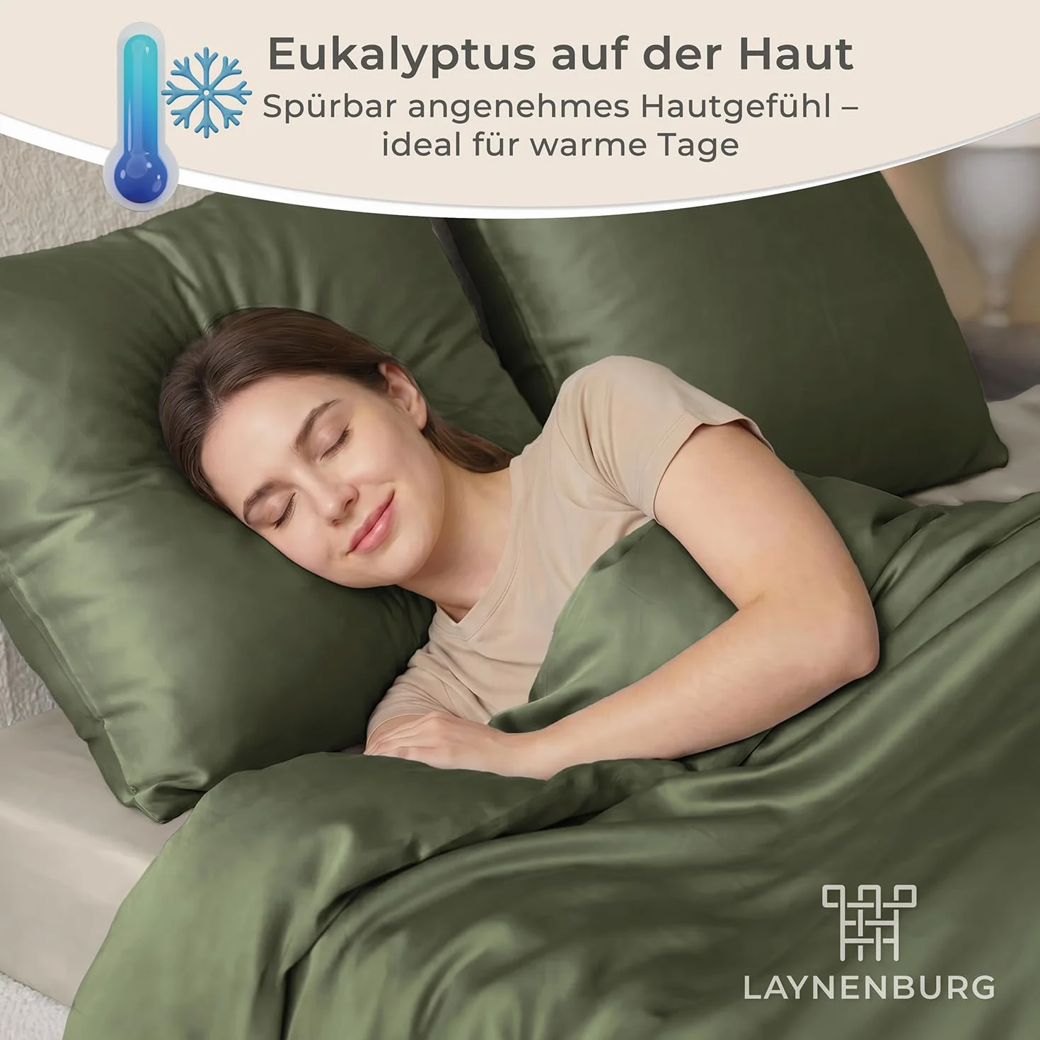 LAYNENBURG Pościel Lyocell 135x200 + poszewki 80x80 cm 100% Tencel Öko-Tex 100 chłodząca letnia