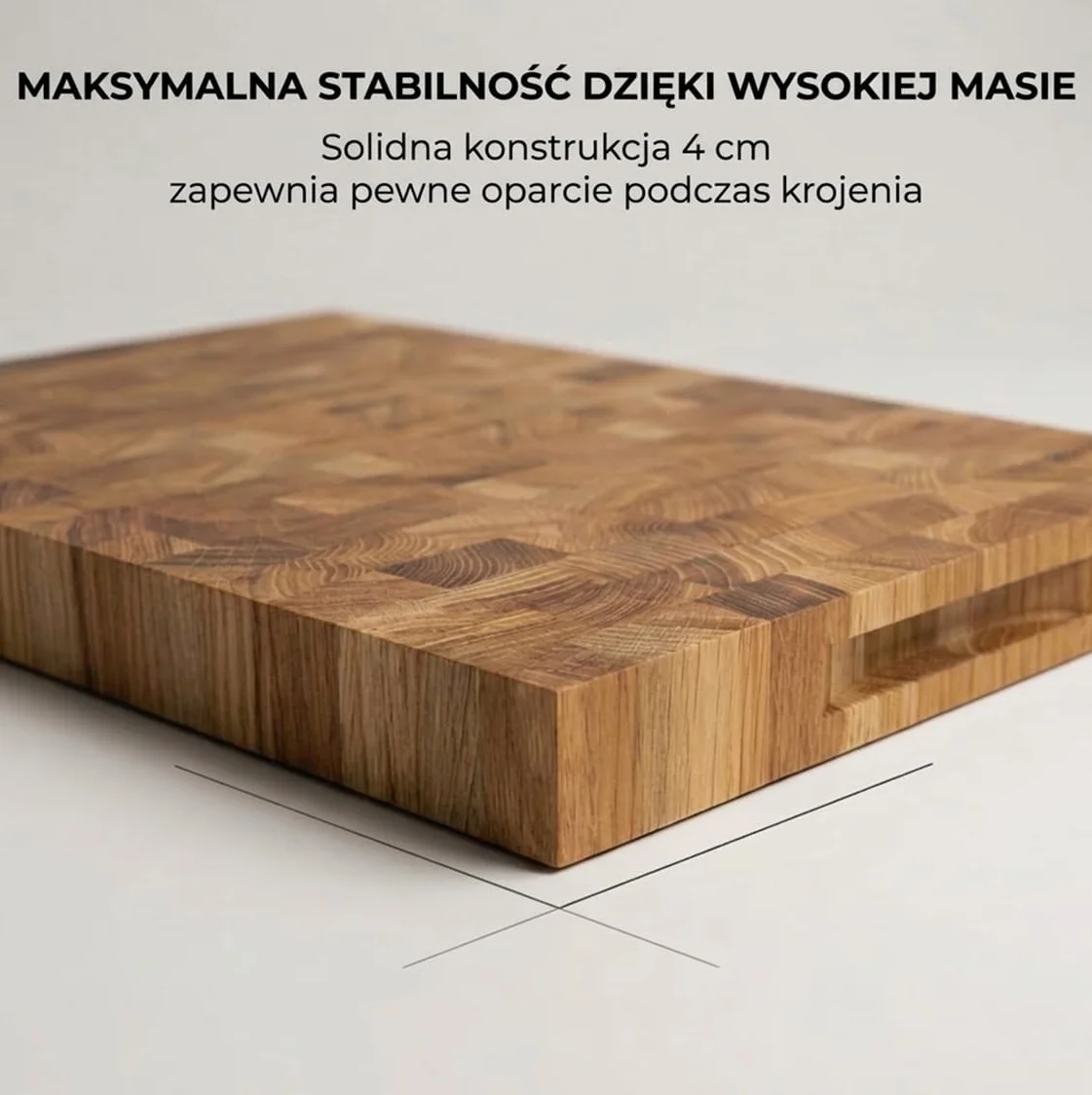 Deska do krojenia dębowa sztorcowa (end grain) – gruba deska kuchenna z litego drewna – do mięsa, warzyw i chleba – profesjonalna, trwała i bezpieczna dla noży