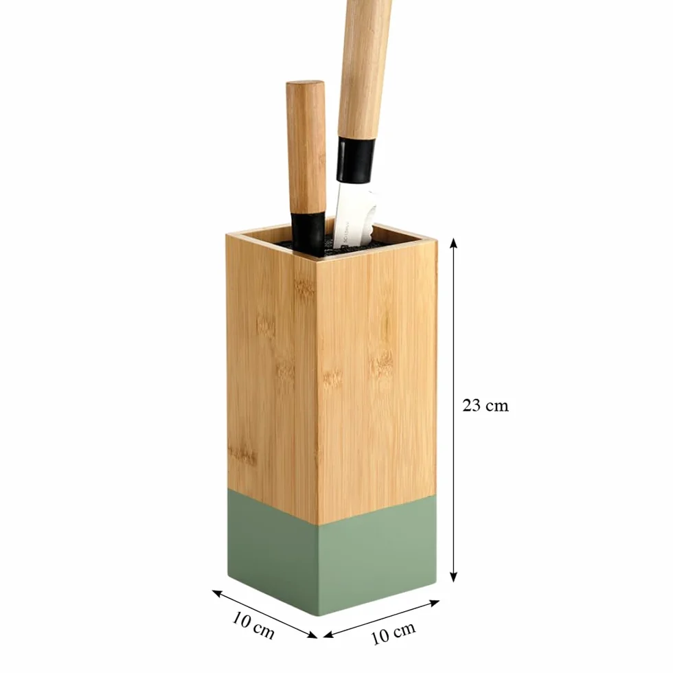 KESPER | blok na noże, materiał: bambus, tworzywo sztuczne, wymiary: 10 x 10 cm, wys. : 23 cm, kolor: brązowy, zielony | 58031