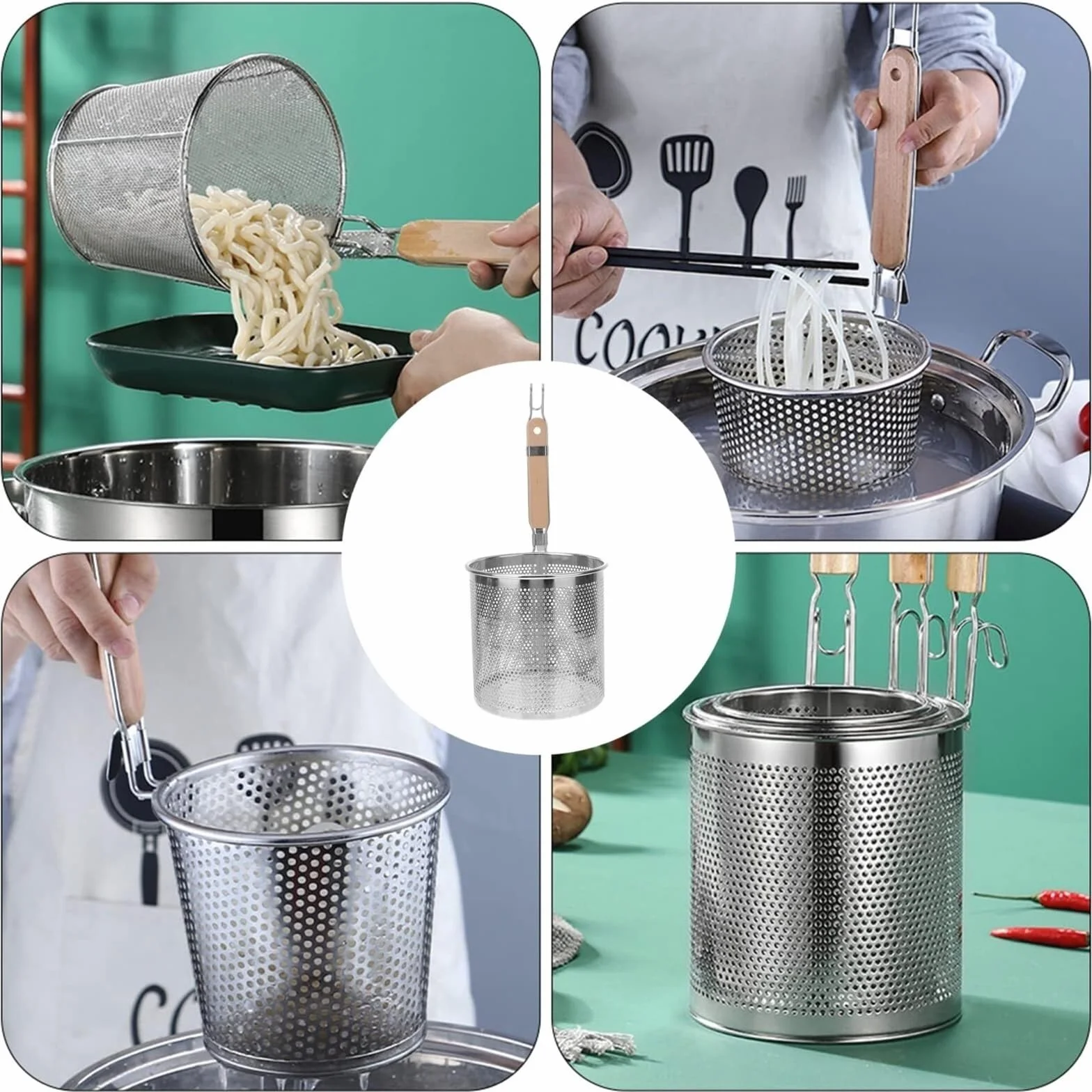 Sitko Kuchenne Sitko Ze Stali Nierdzewnej Łyżka Sitko Do Makaronu Kosz Do Frytek Sitko Do Gorącego Garnka Łyżka Do Odcedzania(11cm)