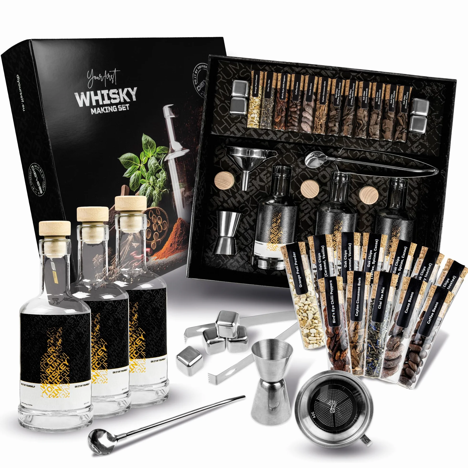 DIBYS Zestaw do Tworzenia Whiskyu – 12 Naturalnych Botanicals i Akcesoria | DIY Zestaw Degustacyjny | Prezent dla Miłośników Trunków | Ekskluzywny Set z 4 Przepisami