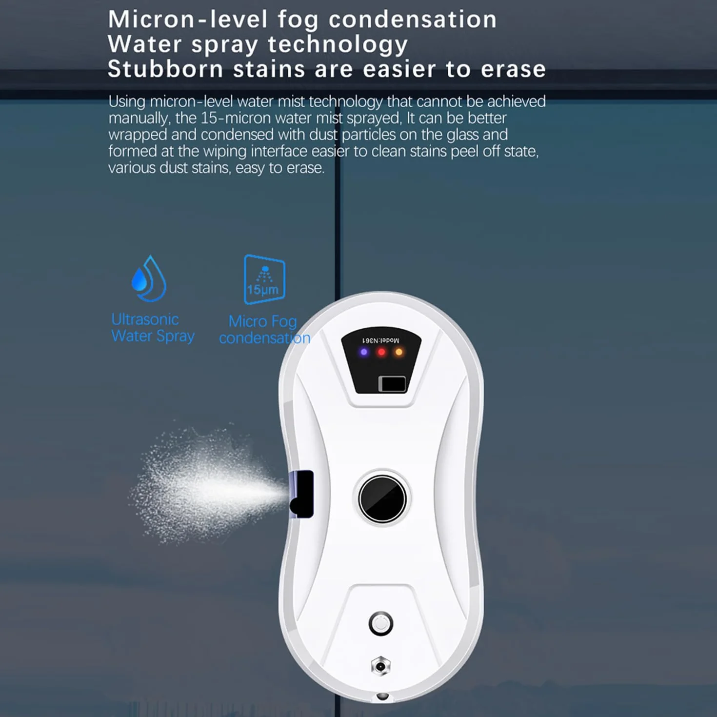 Robot do mycia okien, elektryczny z pilotem zdalnym i zbiornikiem 30 ml, automatyczna funkcja spryskiwania, okienny do okien wewnętrznych i zewnętrznych, 10 ściereczek