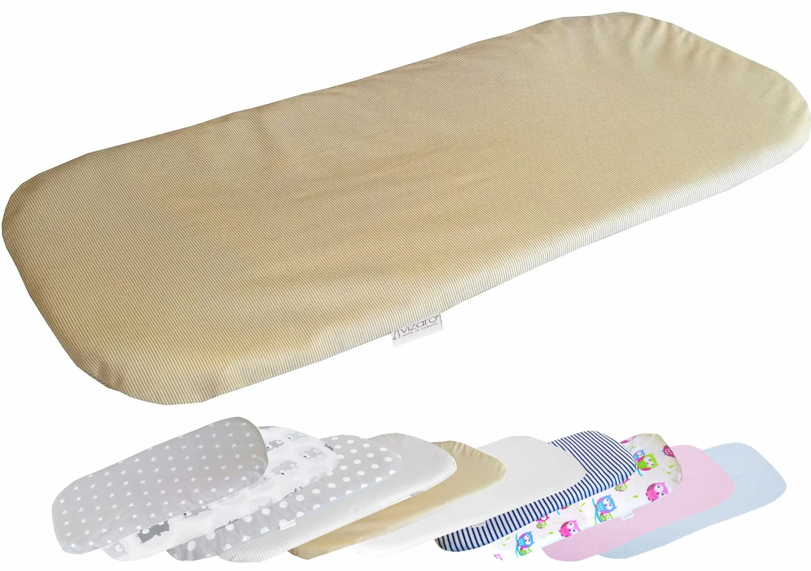 Vizaro - Prześcieradło do materacyka gondolki, wózka dziecięcego 70-80x30-35cm - 100% Bawełna - Wyprodukowane w UE, OekoTex - Bordado Beige