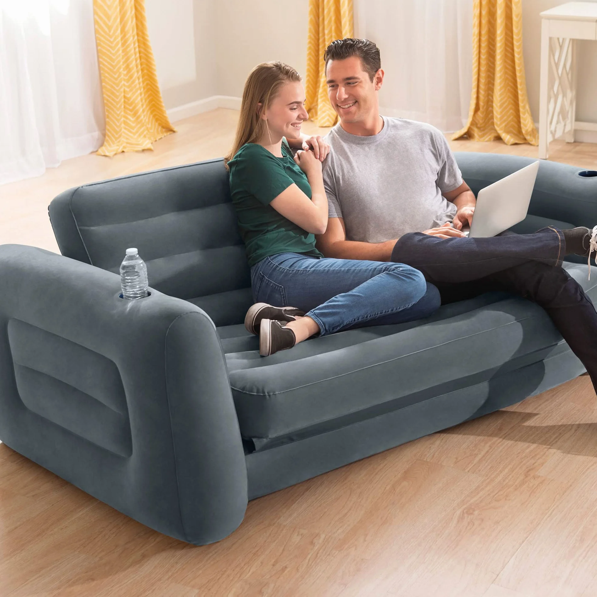 Intex Sofa Rozkładana, Czarny, 203 x 224 x 66 cm