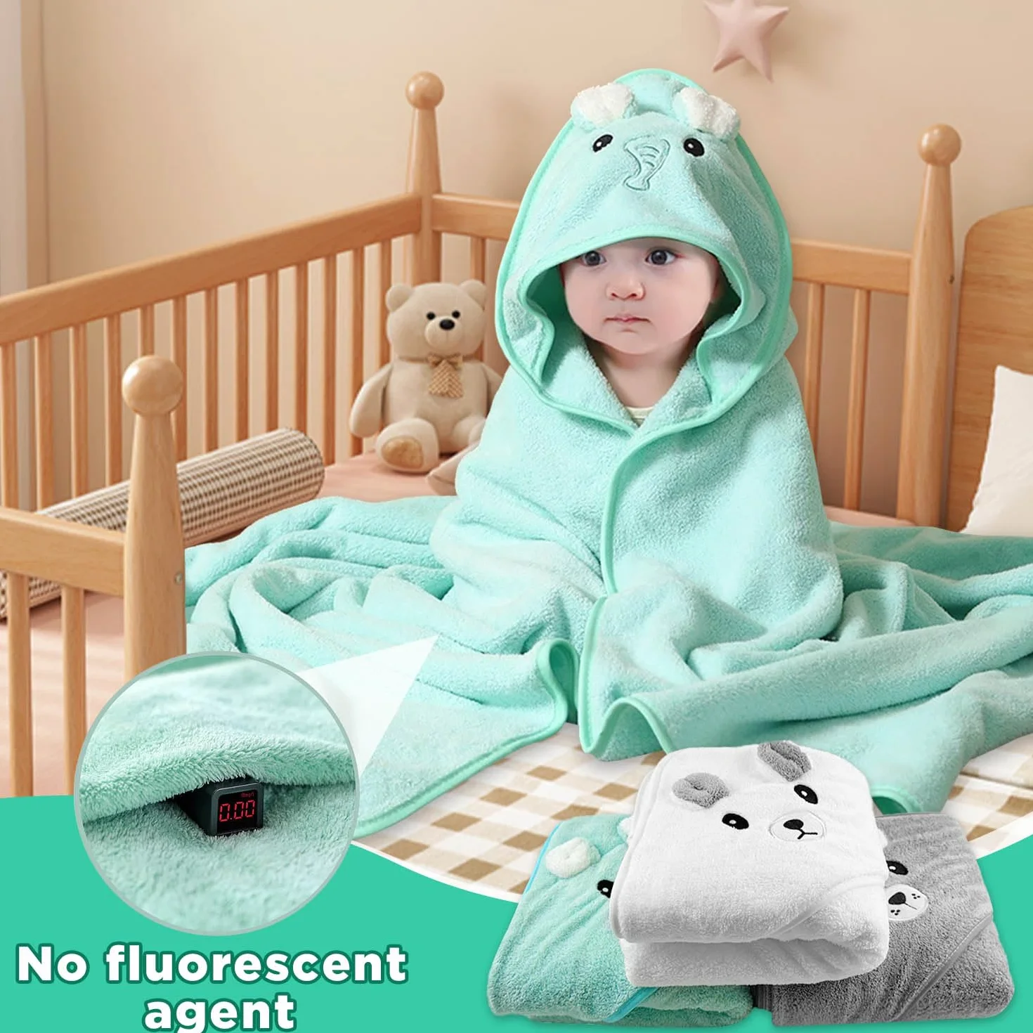 Ręcznik kąpielowy dla niemowląt, 3 sztuki, z uroczymi uszami, miękki i super chłonny, uroczy, do kąpieli niemowląt, unisex, 80 x 80 cm