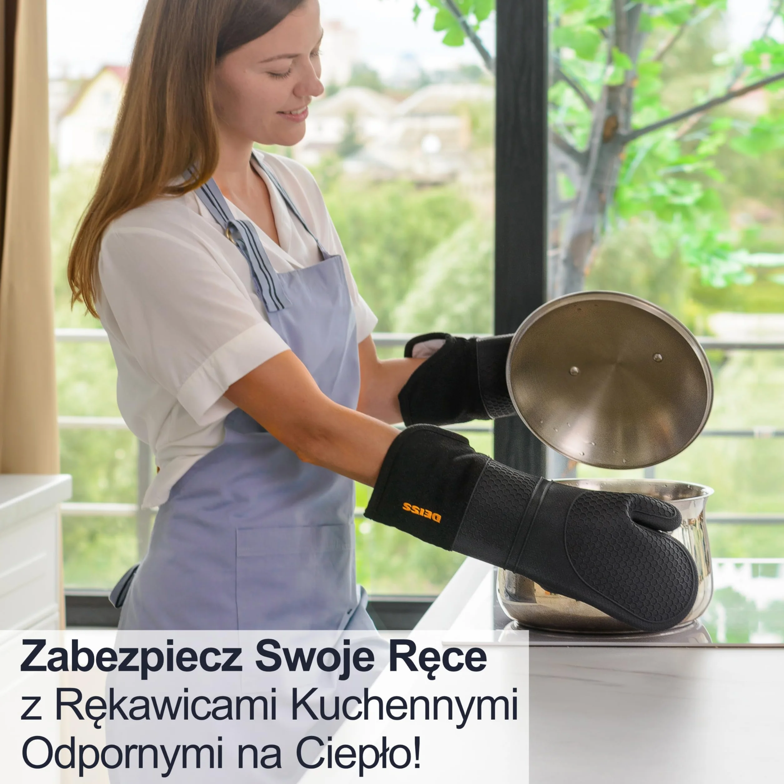 DEISS Pro Zestaw Silikonowych Rękawic Kuchennych Odpornych na Temperatury i Plamy, Rękawice do Grilla z Miękką Bawełnianą Podszewką, Wodoodporne, Bardzo Długie, Elastyczne, Grube Rękawice Kuchenne