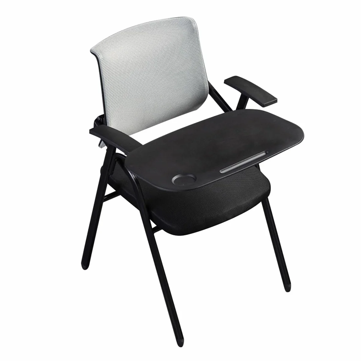 Krzesło Na Biurko Bez Kółek Ergonomiczne Krzesła Konferencyjne Z Dołączonym Biurkiem, Krzesła Treningowe Do Układania W Biurze Siatkowe Krzesło Konferencyjne (Color : Grey)