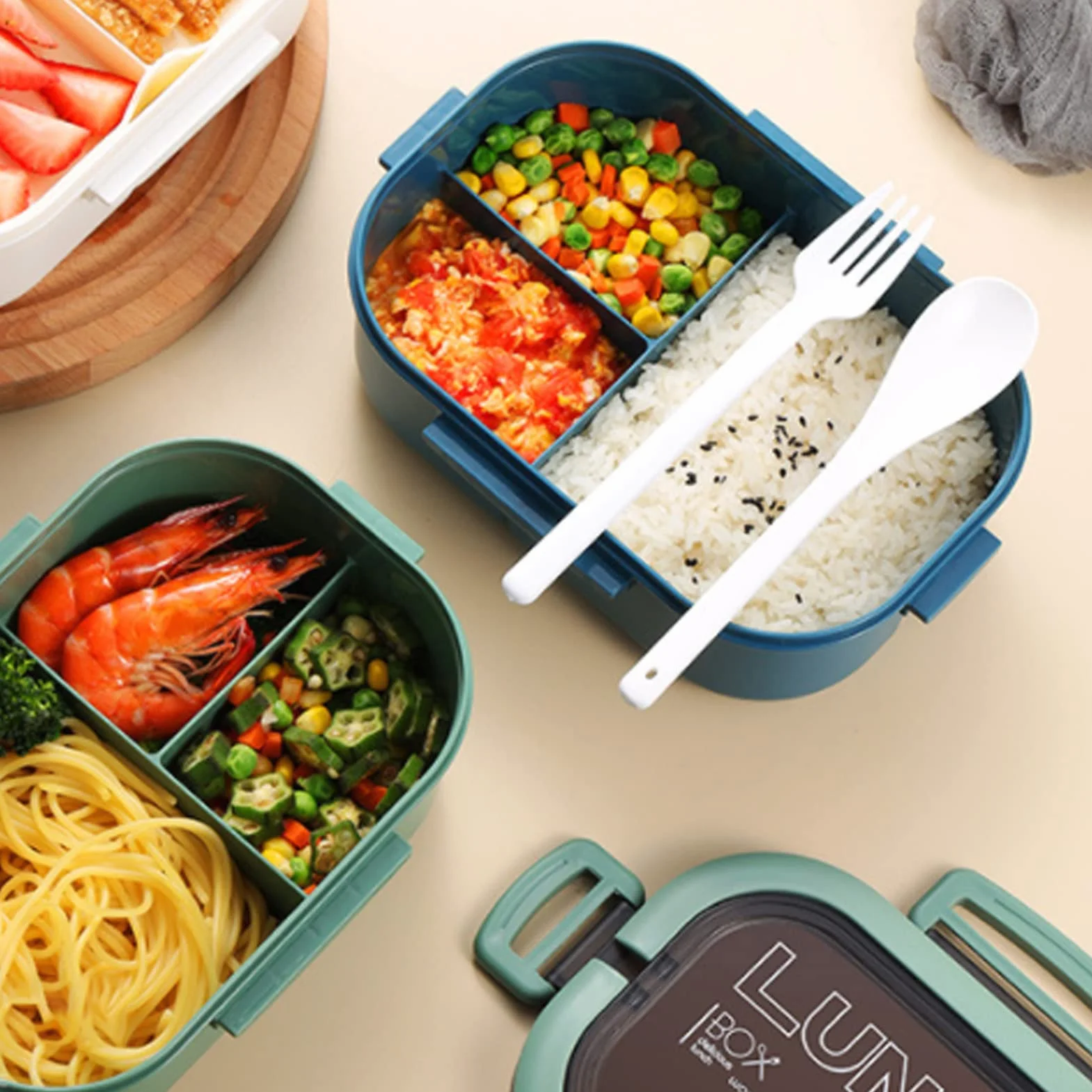 Zestaw Pojemników na Lunch Konstrukcja Dwuwarstwowa Pojemnik na Lunch Wytrzymały Pojemnik ze Stali Nierdzewnej Pudełko na Lunch do Układania w Stosy Przegródki na