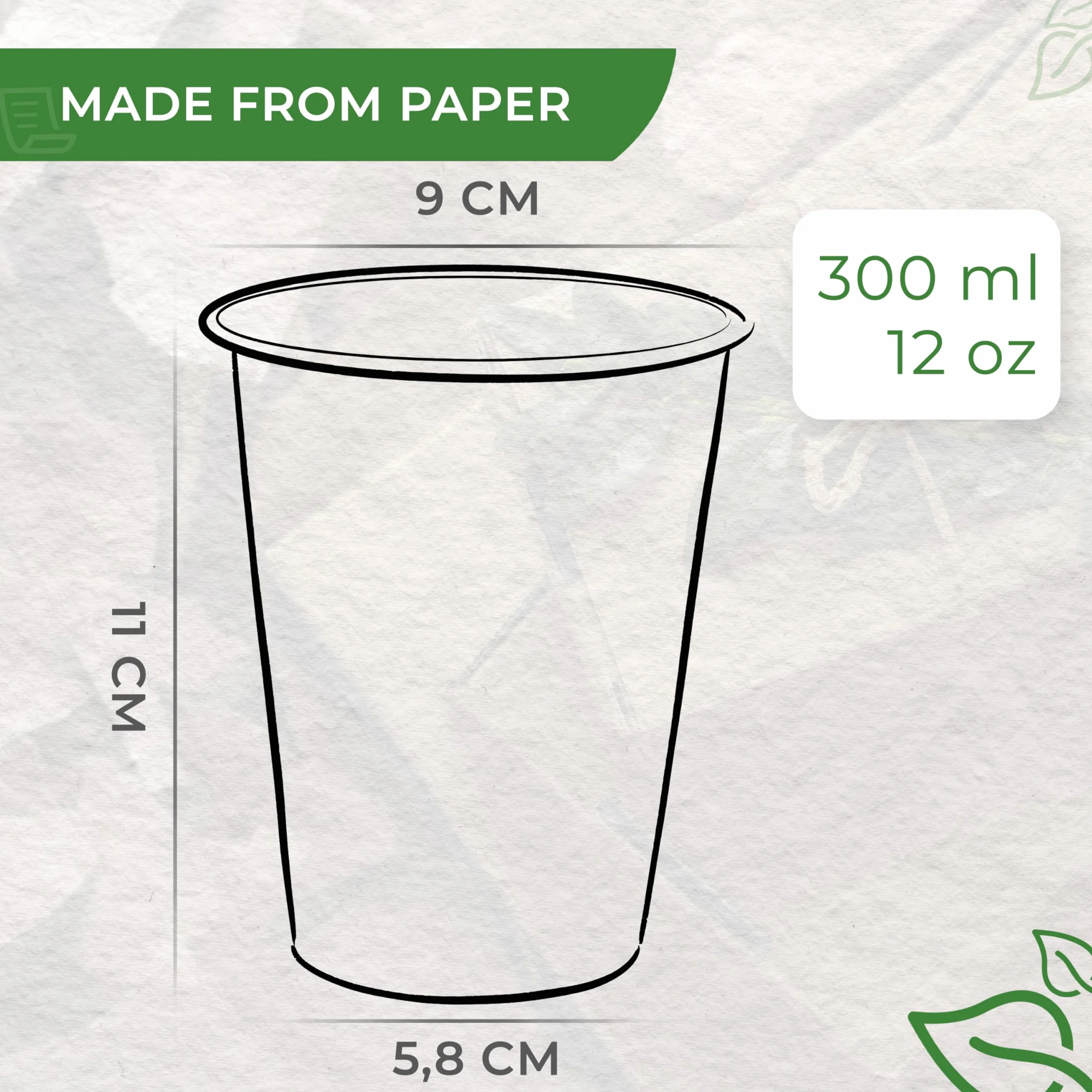Love Nature Kubki papierowe Białe 300 ml 50 sztuk - Kubki jednorazowe - Kubek do kawy na wynos - Bez plastiku