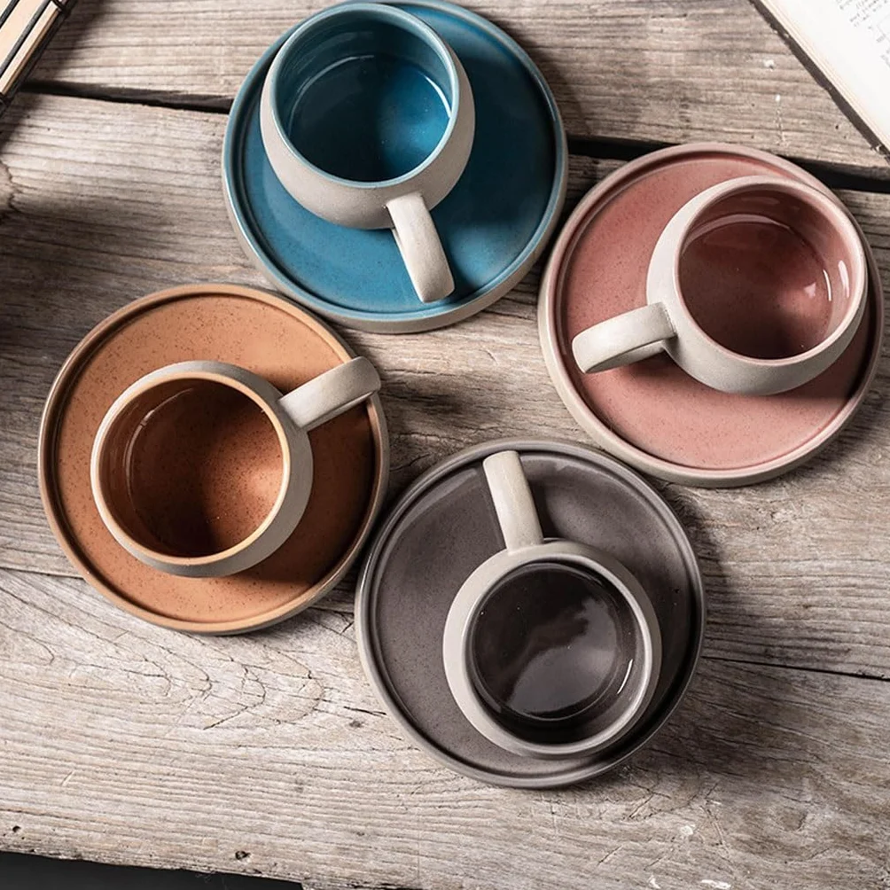 Zestaw filiżanek do herbaty i spodków, kubek do kawy biuro popołudniowa herbata filiżanka do kawy i spodek prosty ceramiczny kreatywny zestaw kubek śniadanie mleko filiżanka filiżanka do kawy (B)
