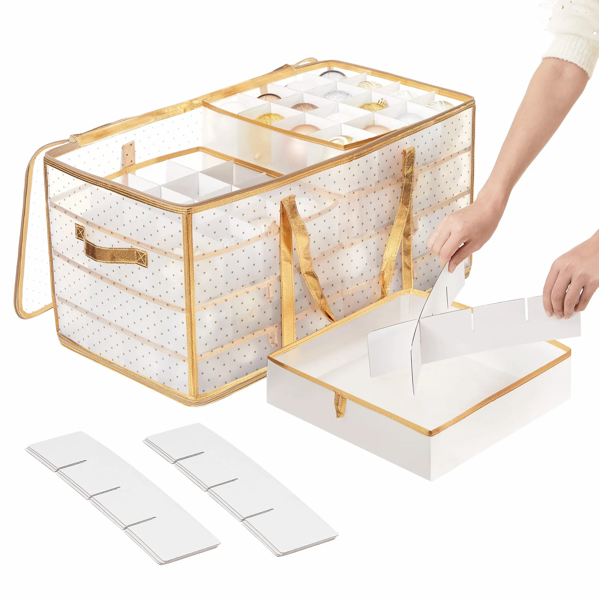 SONGMICS Pudełko do przechowywania 128 przegródek regulowane 67x34x34 cm półprzezroczyste złote RFB029A01