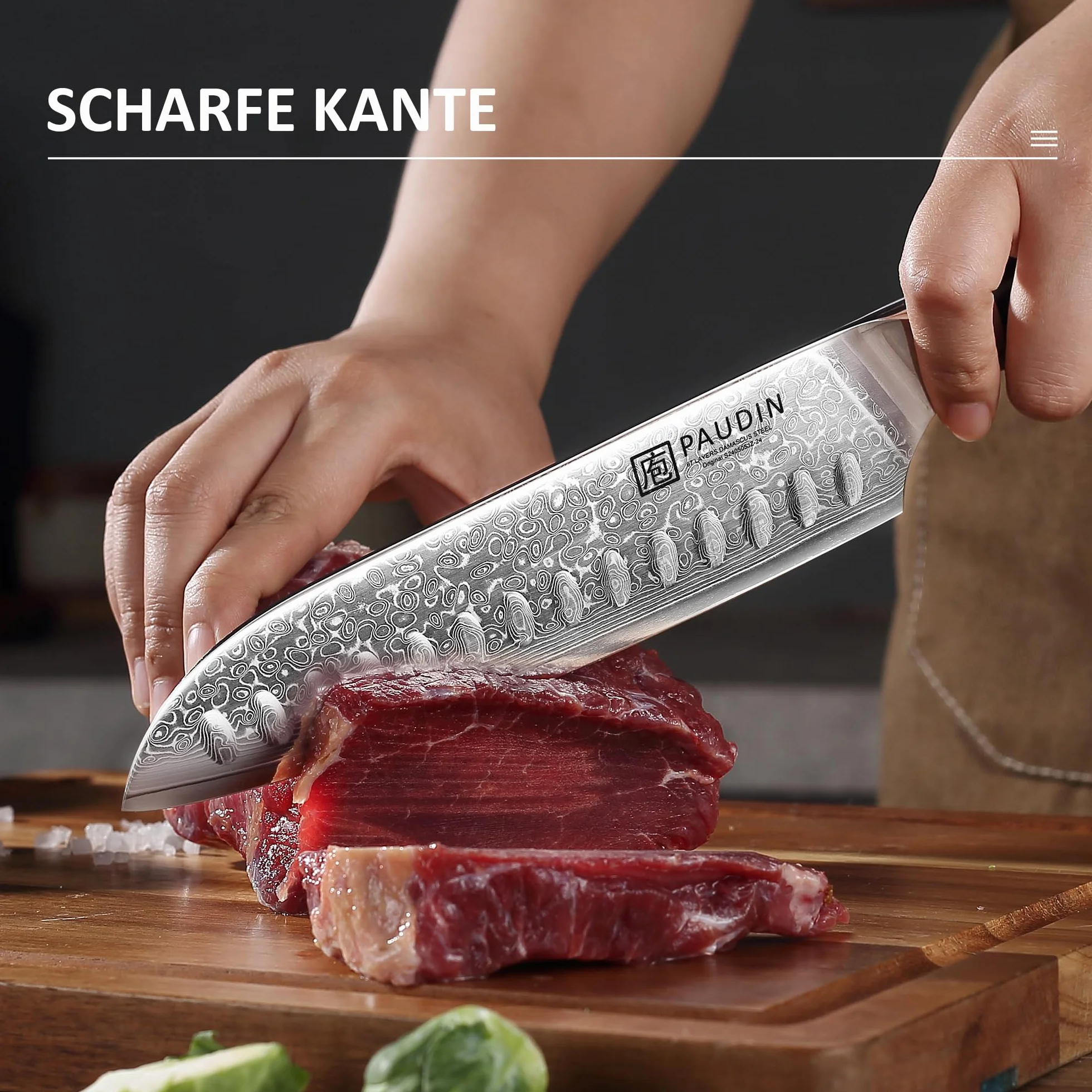 PAUDIN Zestaw noży damasceńskich 3 sztuki, zestaw noży kuchennych z adamaszku, ultra ostry nóż santoku, nóż kuchenny, 67 warstw stali damasceńskiej z rdzeniem ze stali VG10, ergonomiczny uchwyt G10