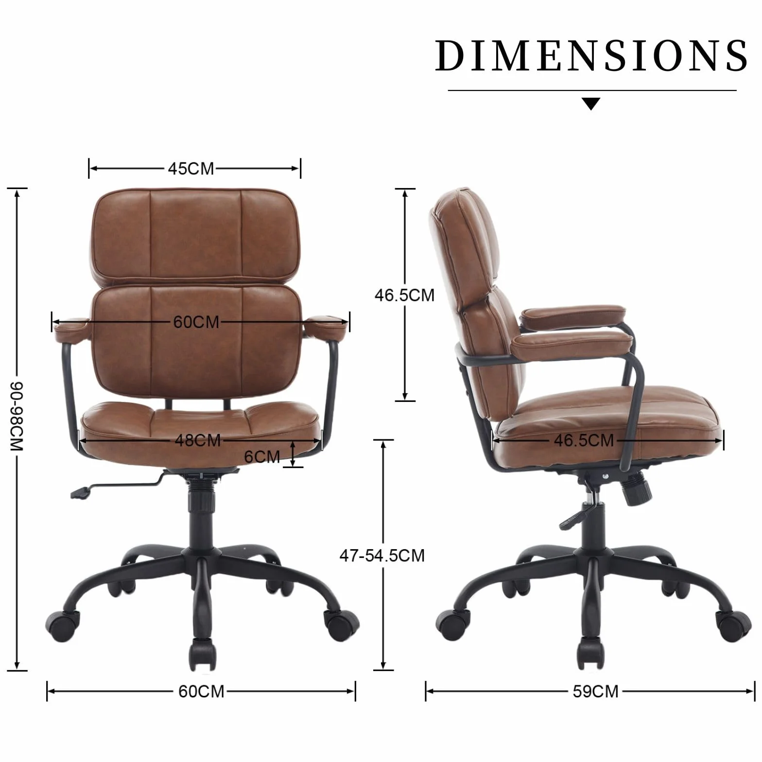 chairus Ergonomiczne obrotowe krzesło biurowe, ze skóry PU, regulowana wysokość, krzesło komputerowe do gabinetu (brązowe)