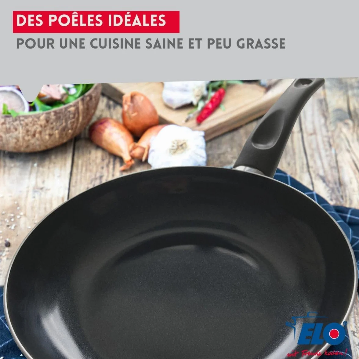 ELO 9741250 Naczynia kuchenne 5 sztuk, zestaw 3 patelni 20, 24 i 28 cm oraz 2 rondle 14 i 16 cm Elo Prima Błyszczący, stal nierdzewna, indukcyjny