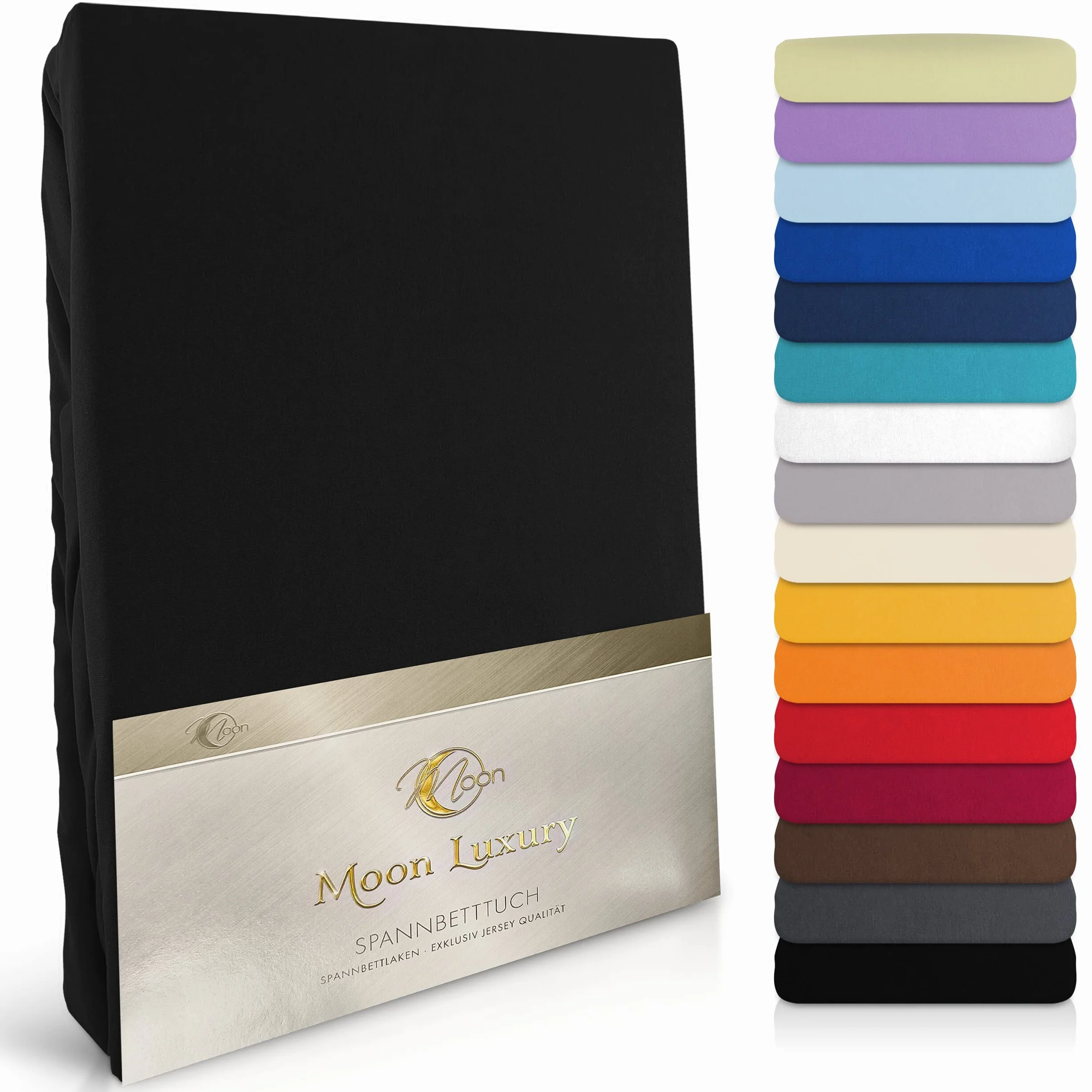 Moon - Luksusowe prześcieradło z gumką Jersey Stretch 230 g/m² do łóżek wodnych, łóżek kontynentalnych i tradycyjnych materacy (czarne, 200 x 220 – 220 x 240)
