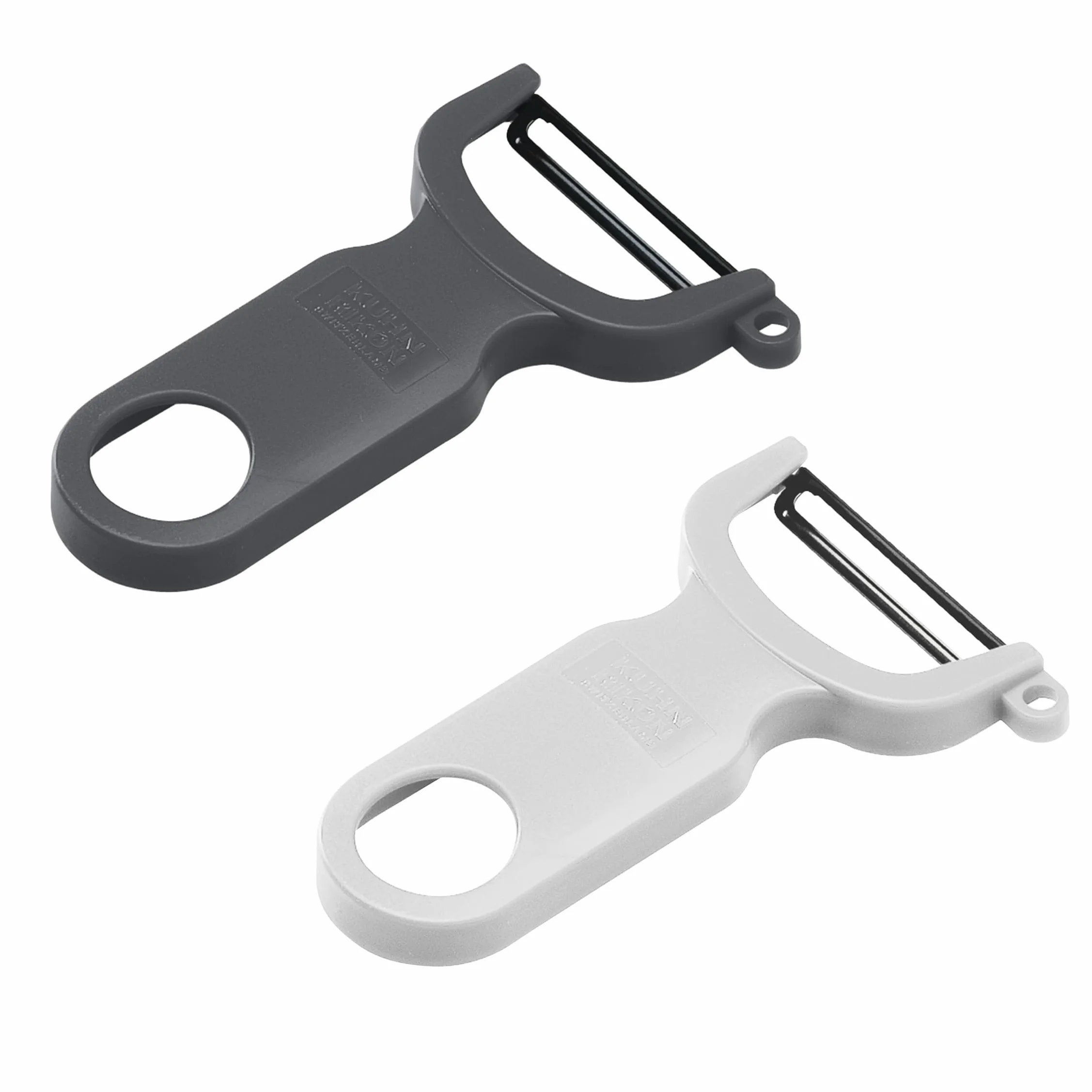 KUHN RIKON Swiss Peeler 2-częściowy zestaw obieraczek do warzyw, ostrze ze stali nierdzewnej, szare i białe, plastikowe, 3