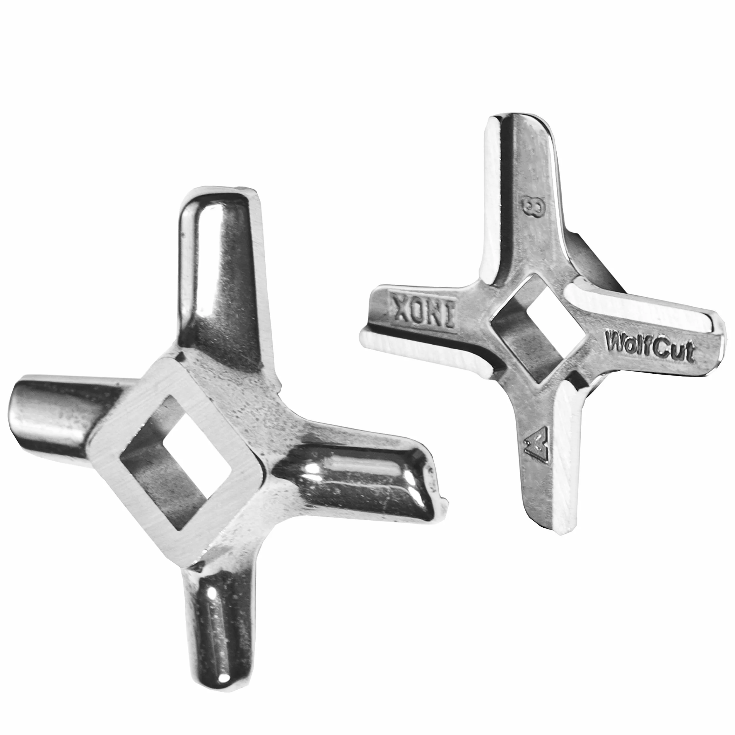 WolfCut Zestaw tarcz do wszystkich maszynek do mięsa w rozmiarach 8/2 mm + 6 mm + 1 nóż krzyżowy Eversharp – do maszynki do mięsa Jupiter – Bosch – Alexanderwerk