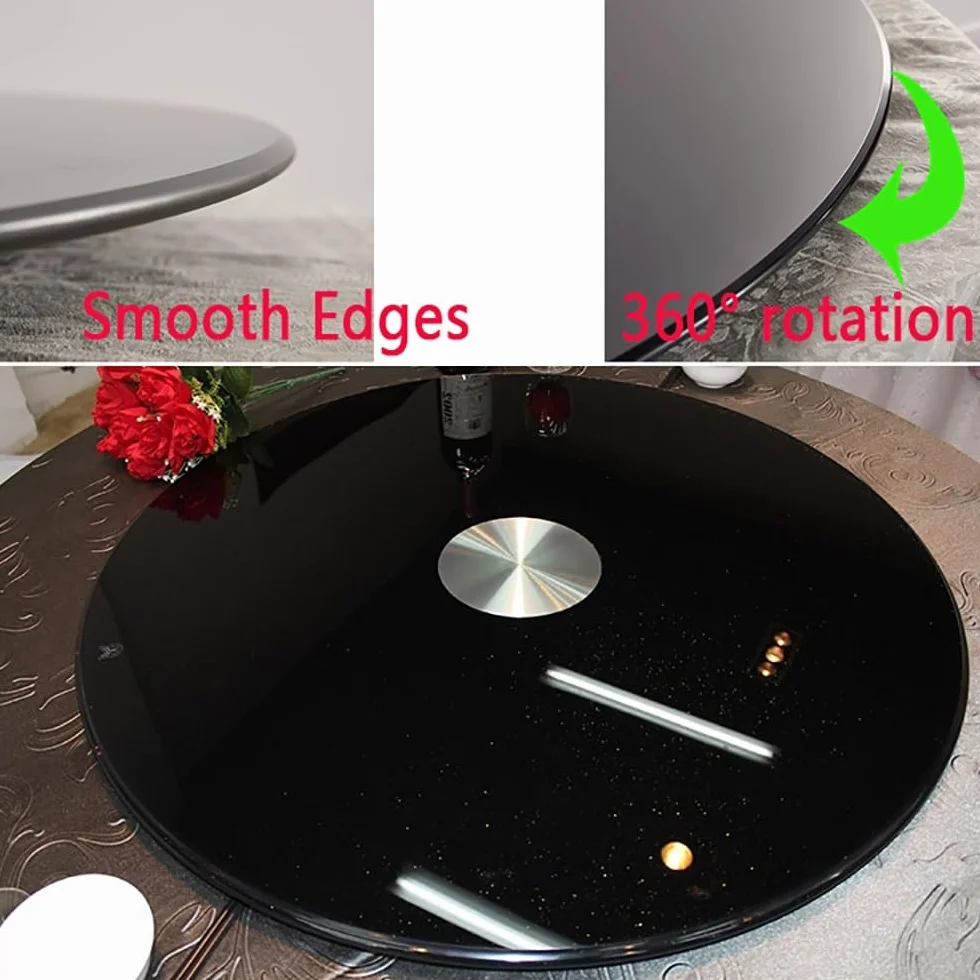 Duża 61 cm czarna szklana taca do serwowania Lazy Susan obracana o 360° gładki obrót idealna na przyjęcia w jadalni i dzielenie się jedzeniem bez wysiłku elegancka i funkcjonalna zastawa stołowa