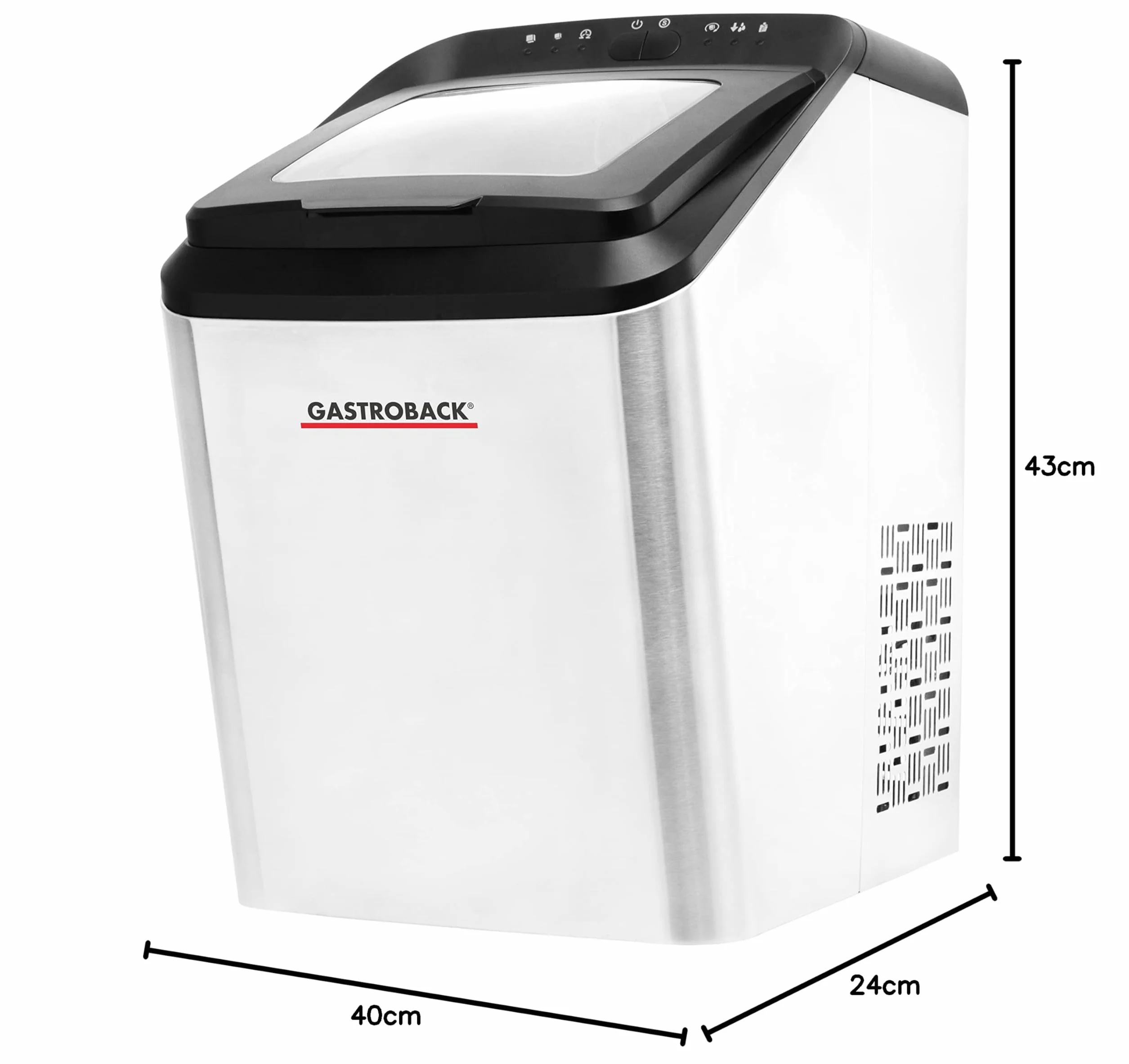 GASTROBACK 41143 Bartender Pro kostkarka do lodu, 9 kostek na cykl, 2,8 l zbiornik, czarny srebrny