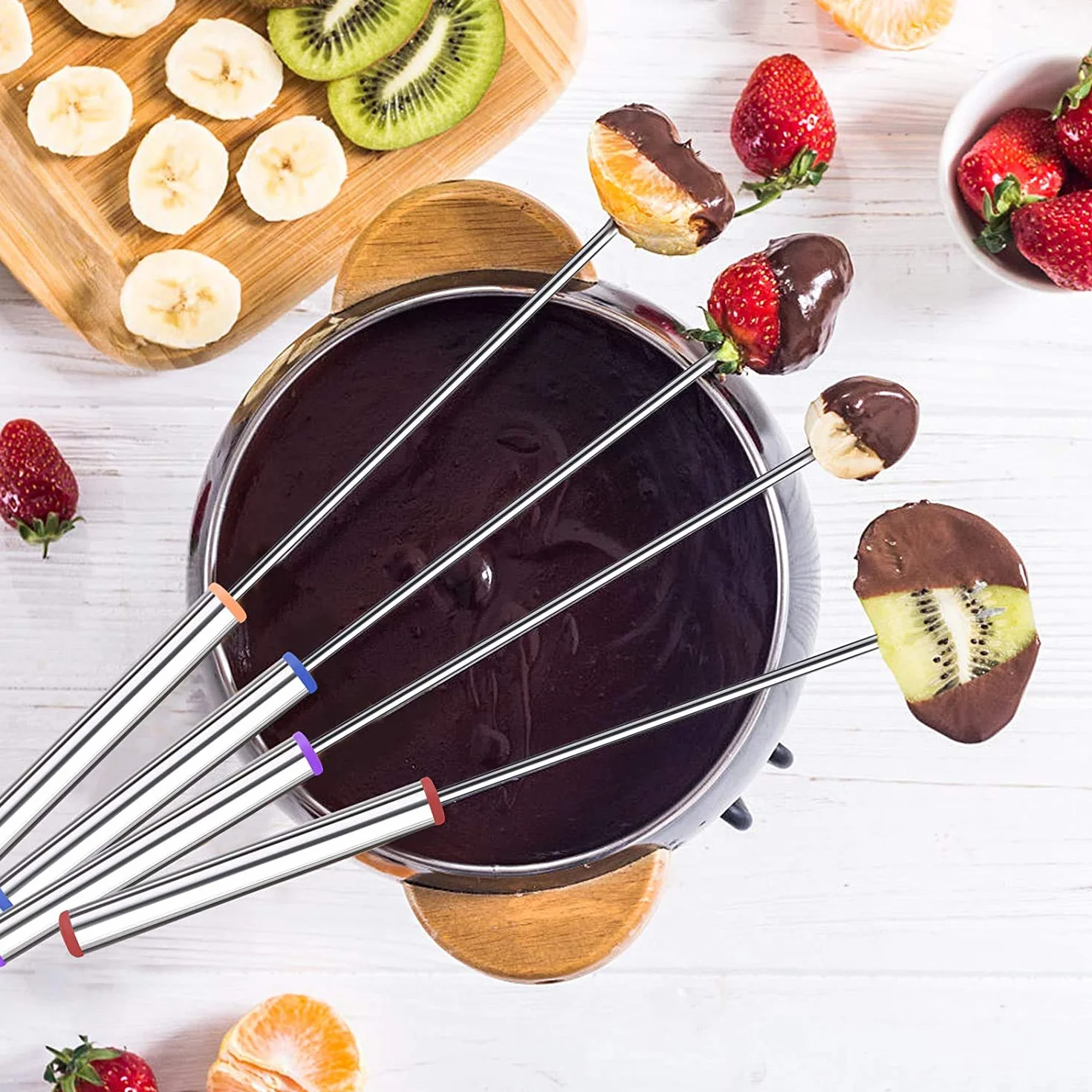 Voarge Widelce do fondue ze stali nierdzewnej, 18 sztuk, 24 cm, szpikulce do fondue, widelce z uchwytem ze stali nierdzewnej, z uchwytem odpornym na wysokie temperatury