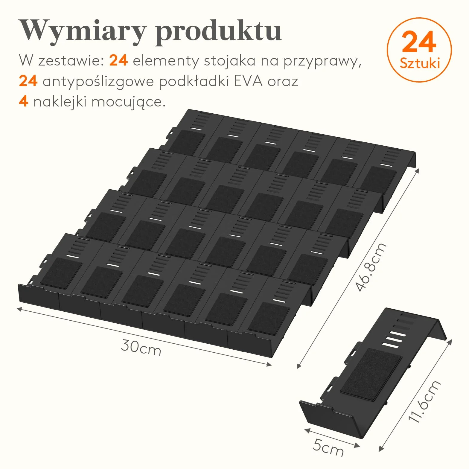 Lifewit Organizer na Przyprawy do Szuflady, 24 Sztuki, Regulowana Modułowa Wkładka Antypoślizgowa do Większości Szuflad, Stojak do Przechowywania w Kuchni, Czarny