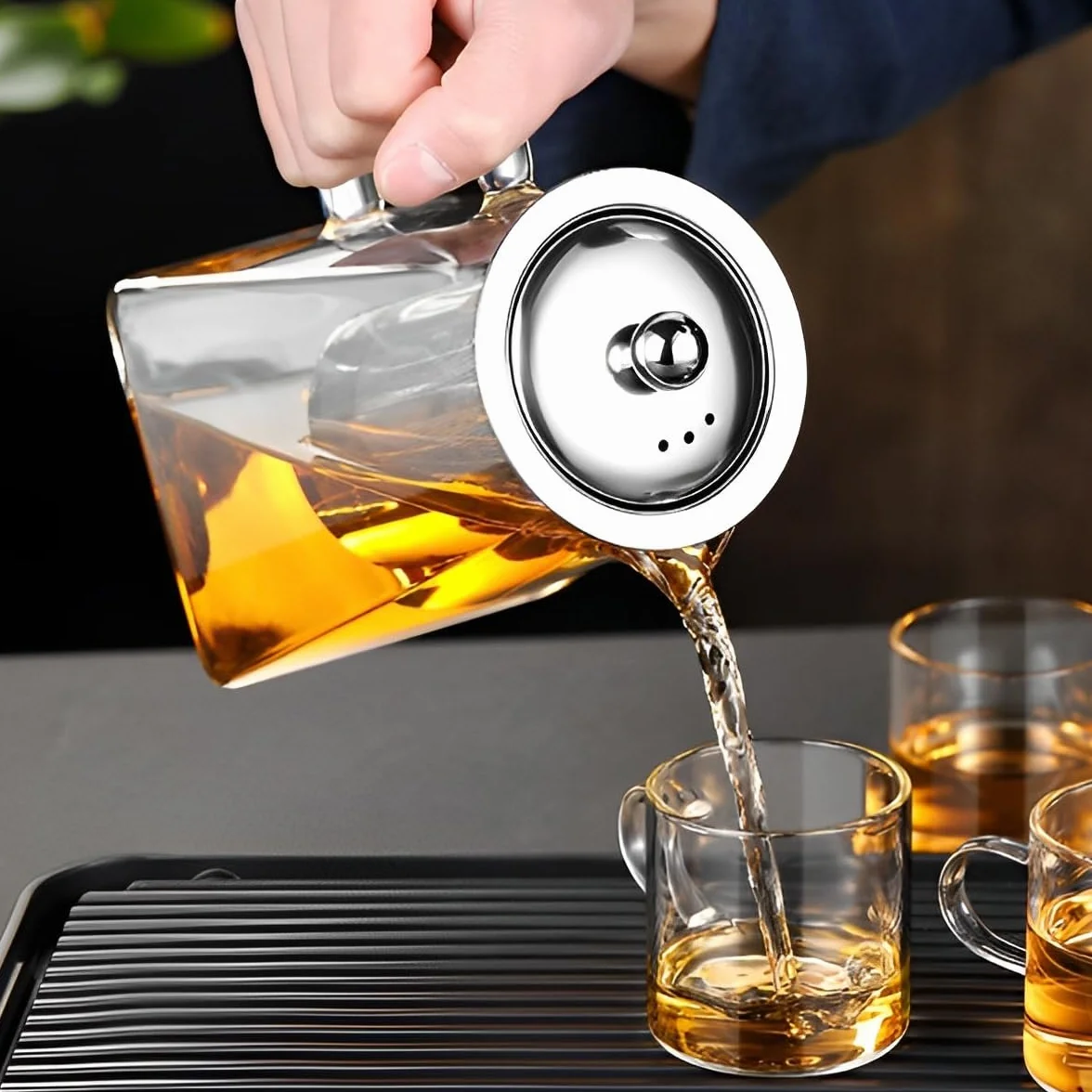 LiRiQi Szklany dzbanek do herbaty z sitkiem ze stali nierdzewnej 950 ml