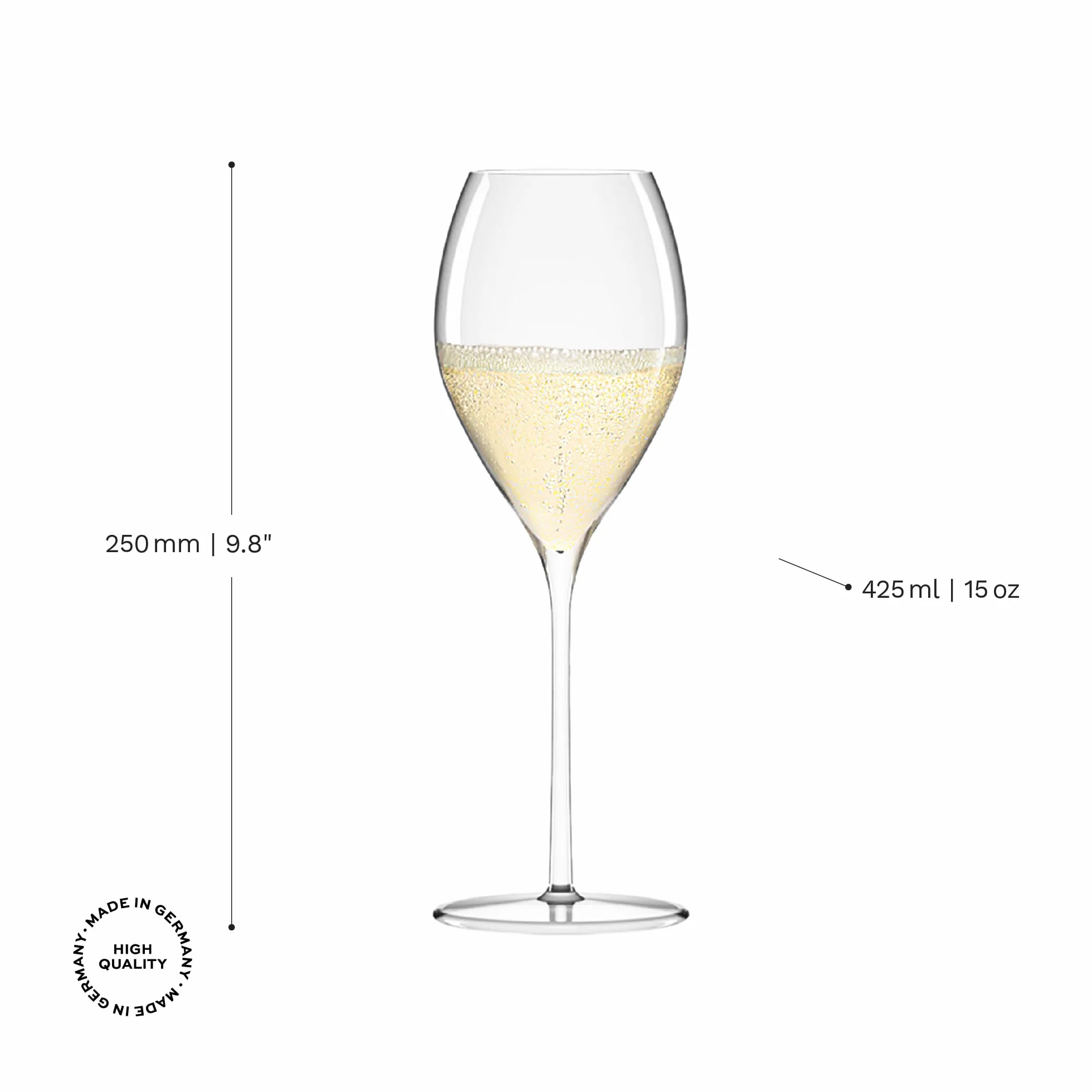 Stölzle Lausitz Fino kieliszki do szampana 6-częściowy zestaw 425 ml – eleganckie kielichy do szampana idealne do szampana i prosecco – kieliszki do szampana z bezołowiowego szkła kryształowego