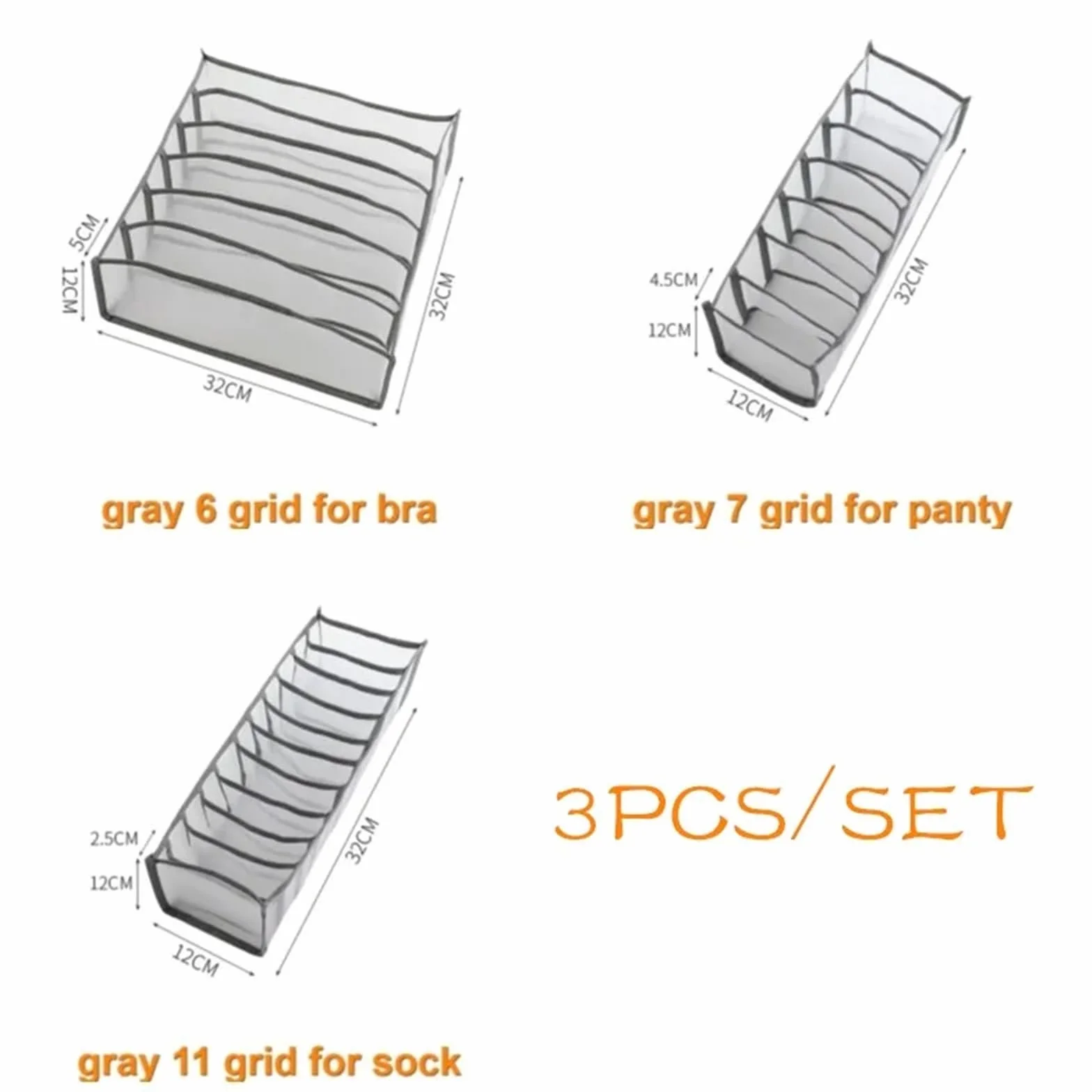 Organizer do przechowywania skarpetek szuflady | Pudełko do przechowywania biustonoszy z przegródkami z siatki i wieloma przegródkami(Grey 3pcs Set,10PCS)