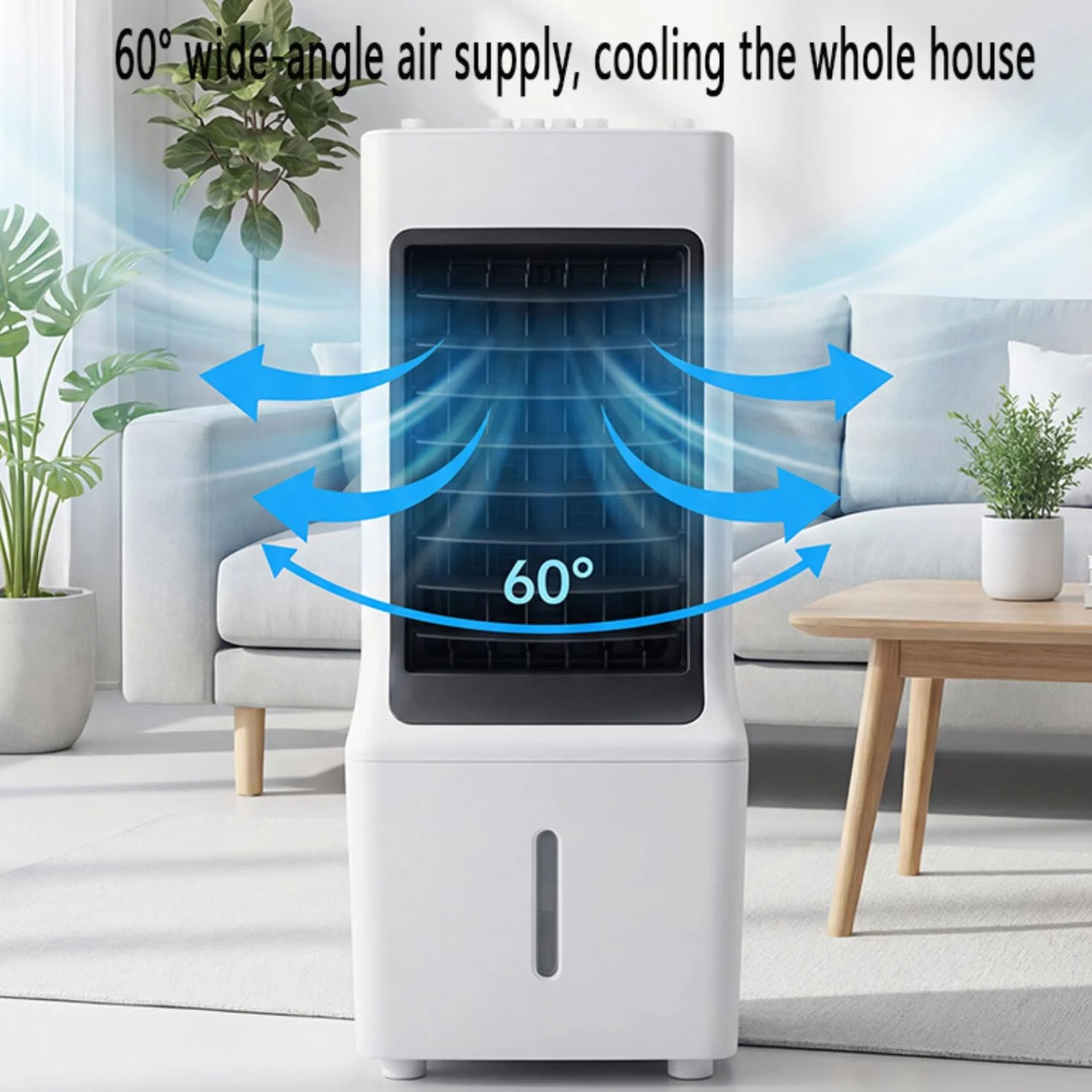 Przenośna klimatyzacja,Klimatyzator przenośny Swamp Cooler bez okien z chłodzeniem wodnym, wentylatorem AC, 3 prędkościami i trybami, oscylacyjny, parowy, 60°, do sypialni, cichy cyrkulator