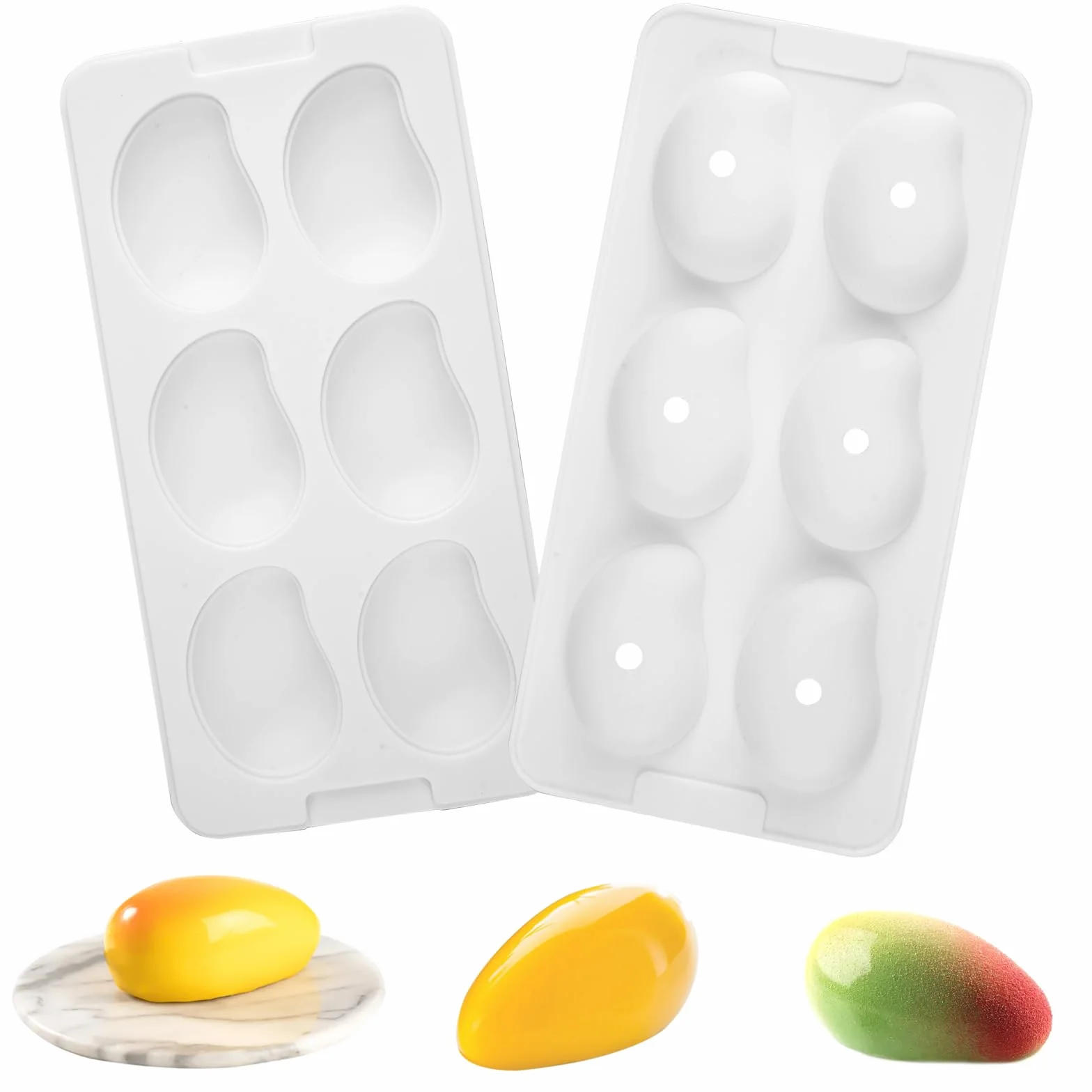 Silikonowa forma do mango z 6 otworami do pieczenia masy cukrowej, 3D, silikonowa forma do deseru, czekolady, musu, puddingu, wypieków