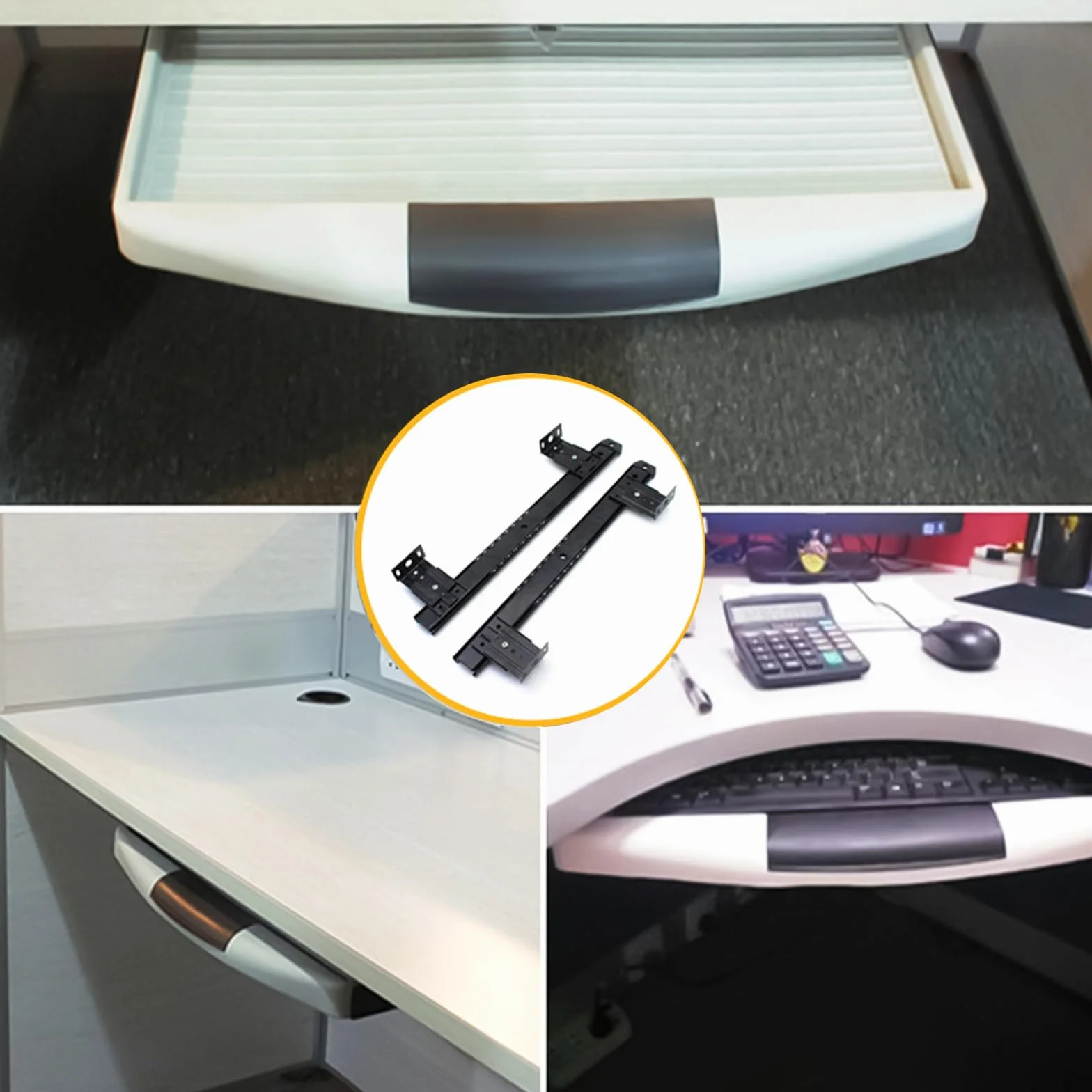 1 para (zestaw 2 szt.) 350 mm wysuwana pó?ka na klawiatur?, wysuwana szuflada na klawiatur?, prowadnice z ?o?yskiem kulkowym, do klawiatury, myszy, laptopa, czarna ze ?rub?