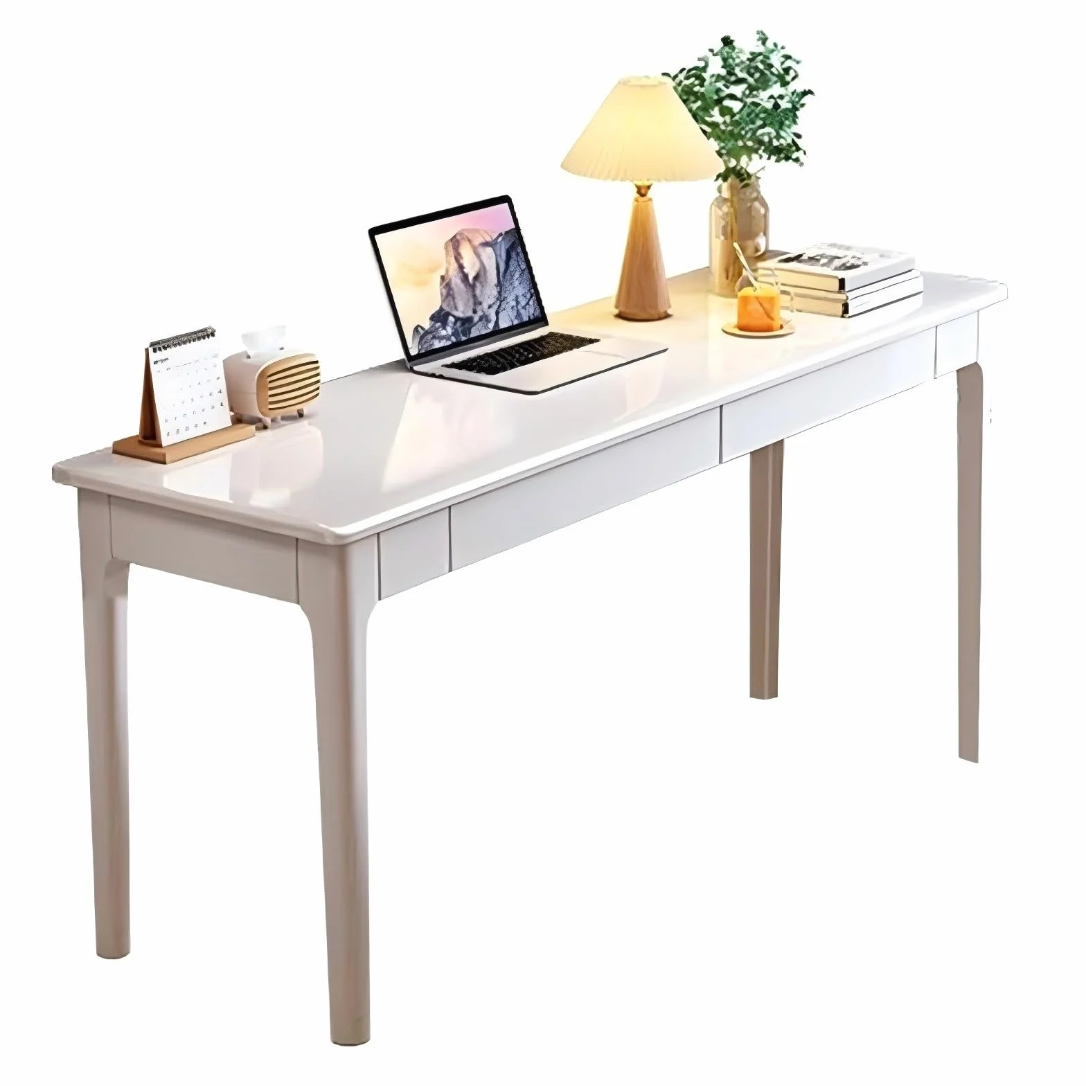 Mid Century nowoczesne białe biurko z szufladami do przechowywania, lite drewno, domowe biuro, biurko komputerowe, stacja robocza (100 x 45 x 75 cm) stylowe i funkcjonalne