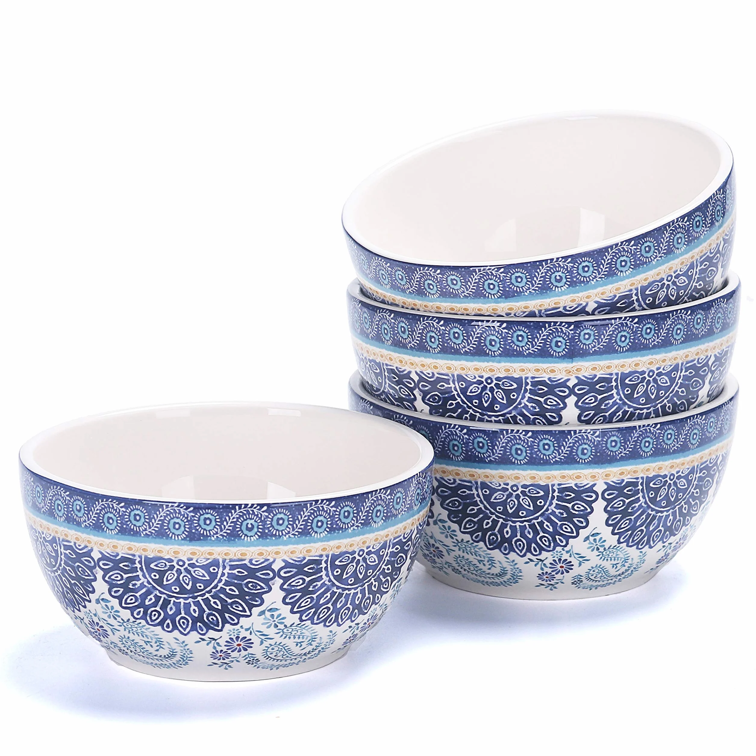 Bico Blue Talavera 765 ml ceramiczne miski na musli, zestaw 4 sztuk, do makaronu, sałatki, płatków śniadaniowych, zupy i kuchenki mikrofalowej i zmywarki