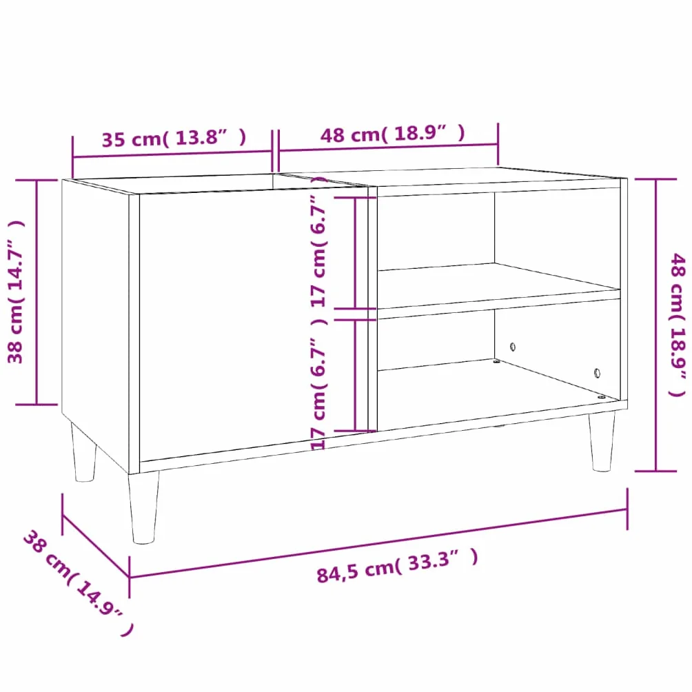 Biała szafka panelowa, 84,5 x 38 x 48 cm, materiał drewnopochodny ze stabilnymi drewnianymi nogami, do płyt winylowych, płyt gramofonowych i przestrzeni do przechowywania w salonie, biurze