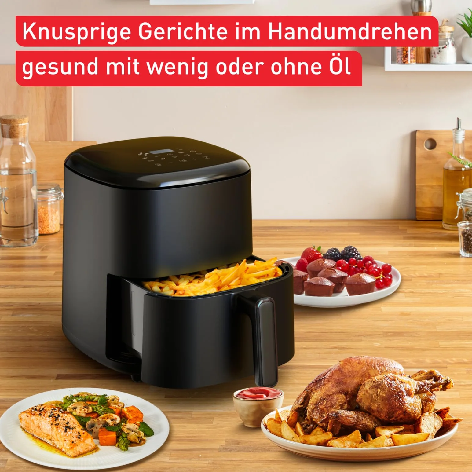 TEFAL EY2458 Easy Fry Max Frytkownica, 5 l, do 6 osób, 99% mniej tłuszczu, 10 automatycznych programów, cyfrowy ekran dotykowy, 70% mniej energii, zdrowe posiłki, części do mycia w zmywarce, czarna