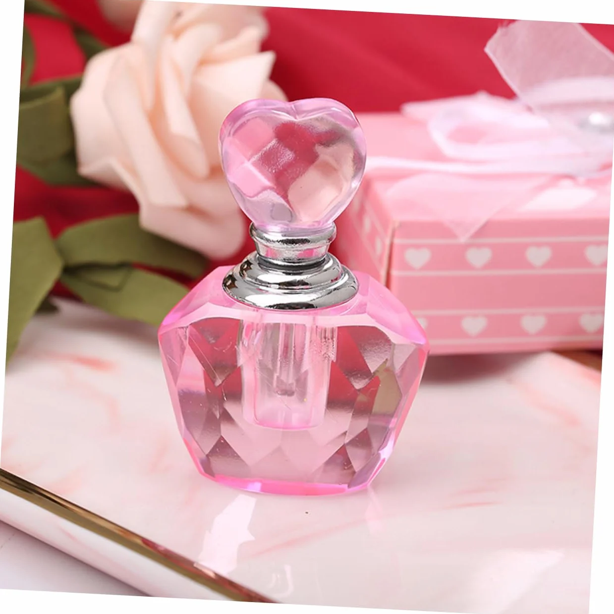 Mały Szklany Flakonik Perfumy z Pudełkiem Urokliwy Flakon Kształcie Serca Idealny Do Przechowywania Perfum Luksusowy Upominek Ślub i Inne Okazje
