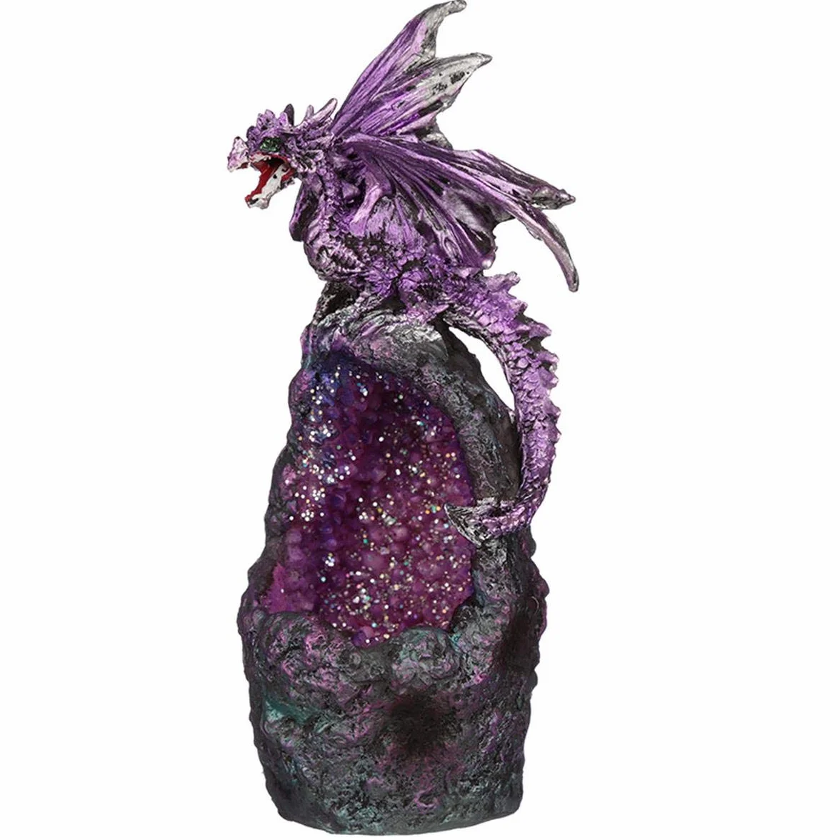 Puckator Kryształowa jaskinia LED ciemne legendy smok figurka x 1, żywica, Multi, wysokość 17 cm szerokość 6 cm głębokość 6,5 cm