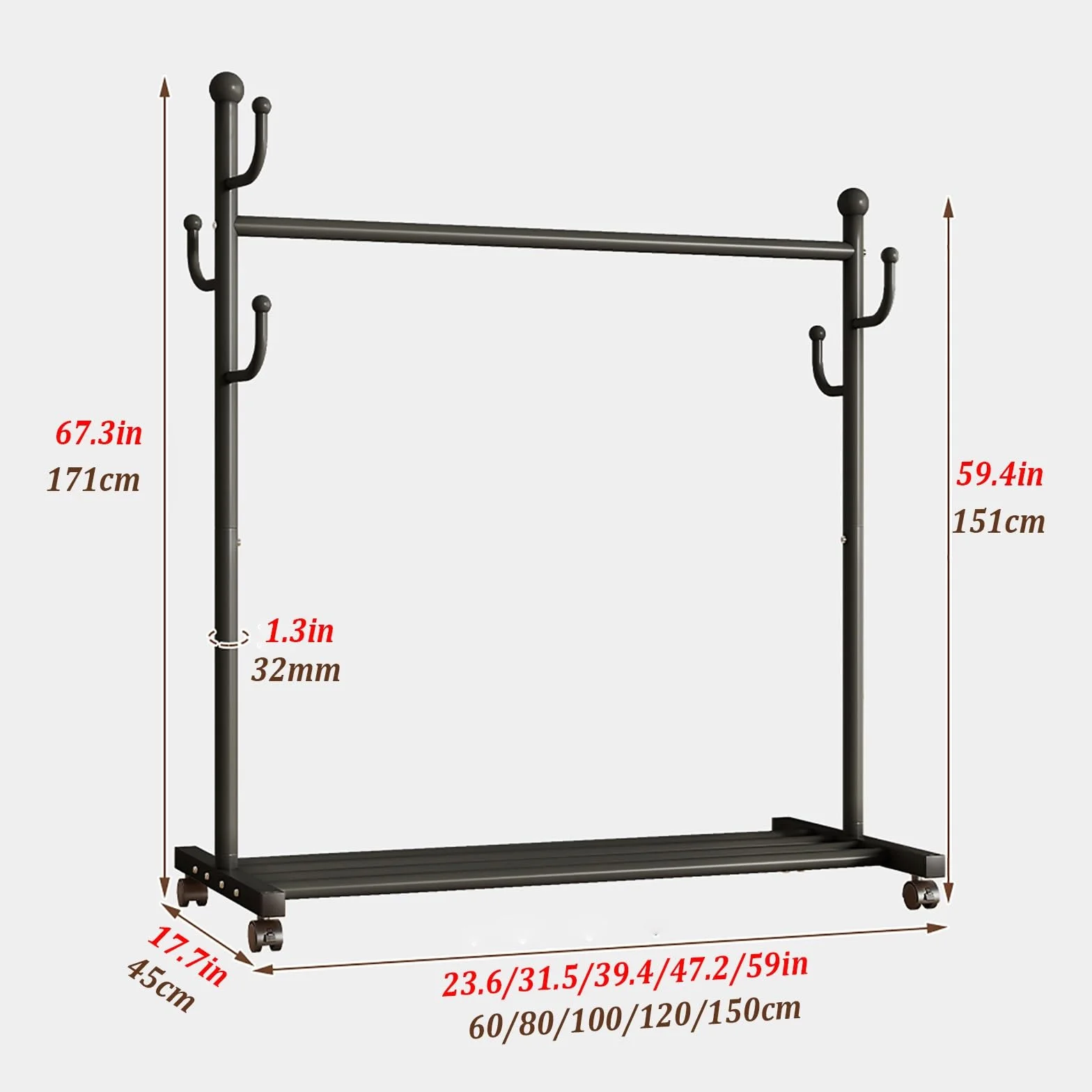 Czarny wieszak na ubrania z półką do przechowywania metalowy wieszak na ubrania do sypialni pralni spacer w szafie lub biurze 60 cm 23,6 cala przenośna odzież nizer