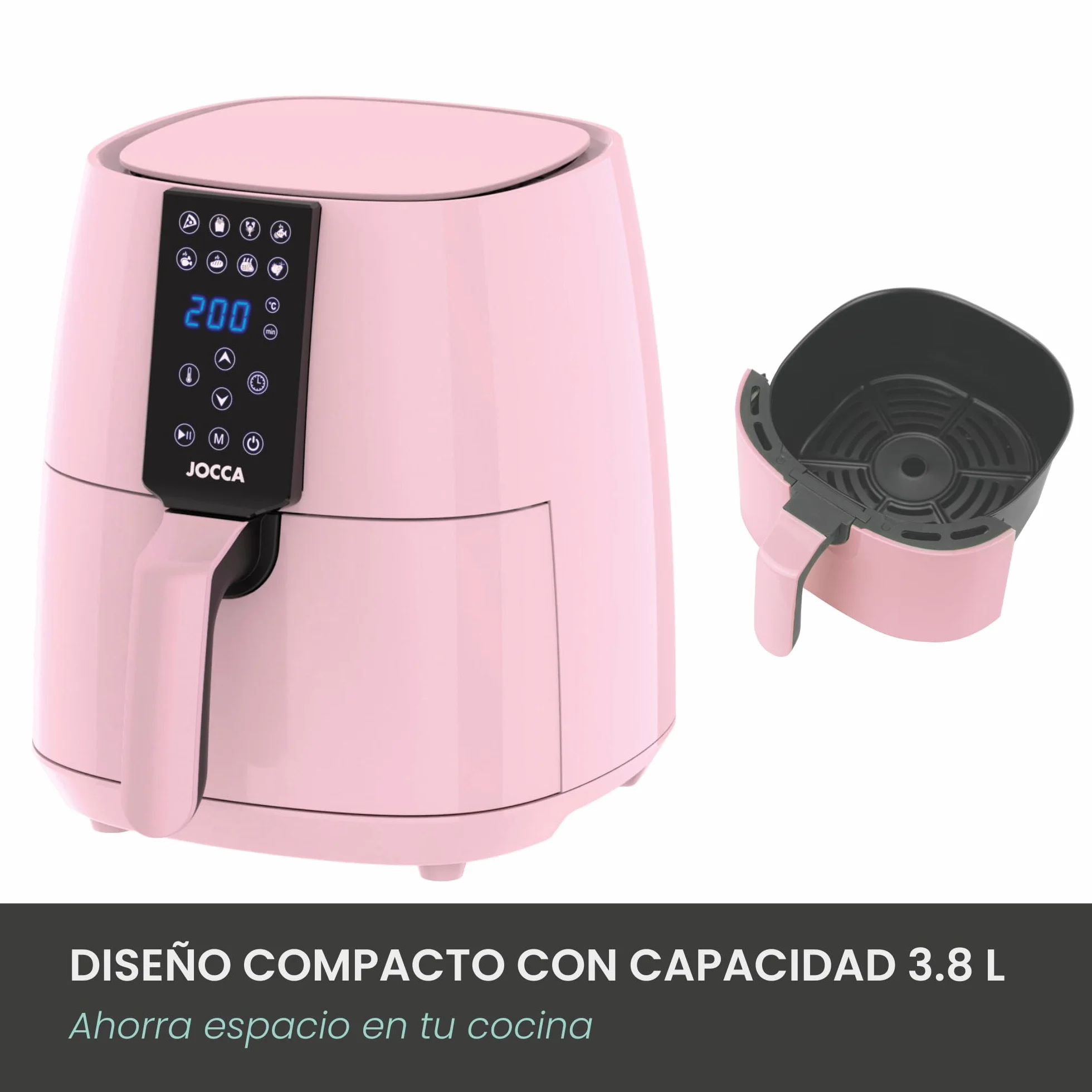 JOCCA - Frytkownica na gorące powietrze 3,8 l | Linea Sweet Frytkownica bezolejowa | Air Fryer 3,8 litra | Timer | regulowana temperatura | Zdrowa kuchnia | 1450 W | ekran dotykowy LED | oszczędność