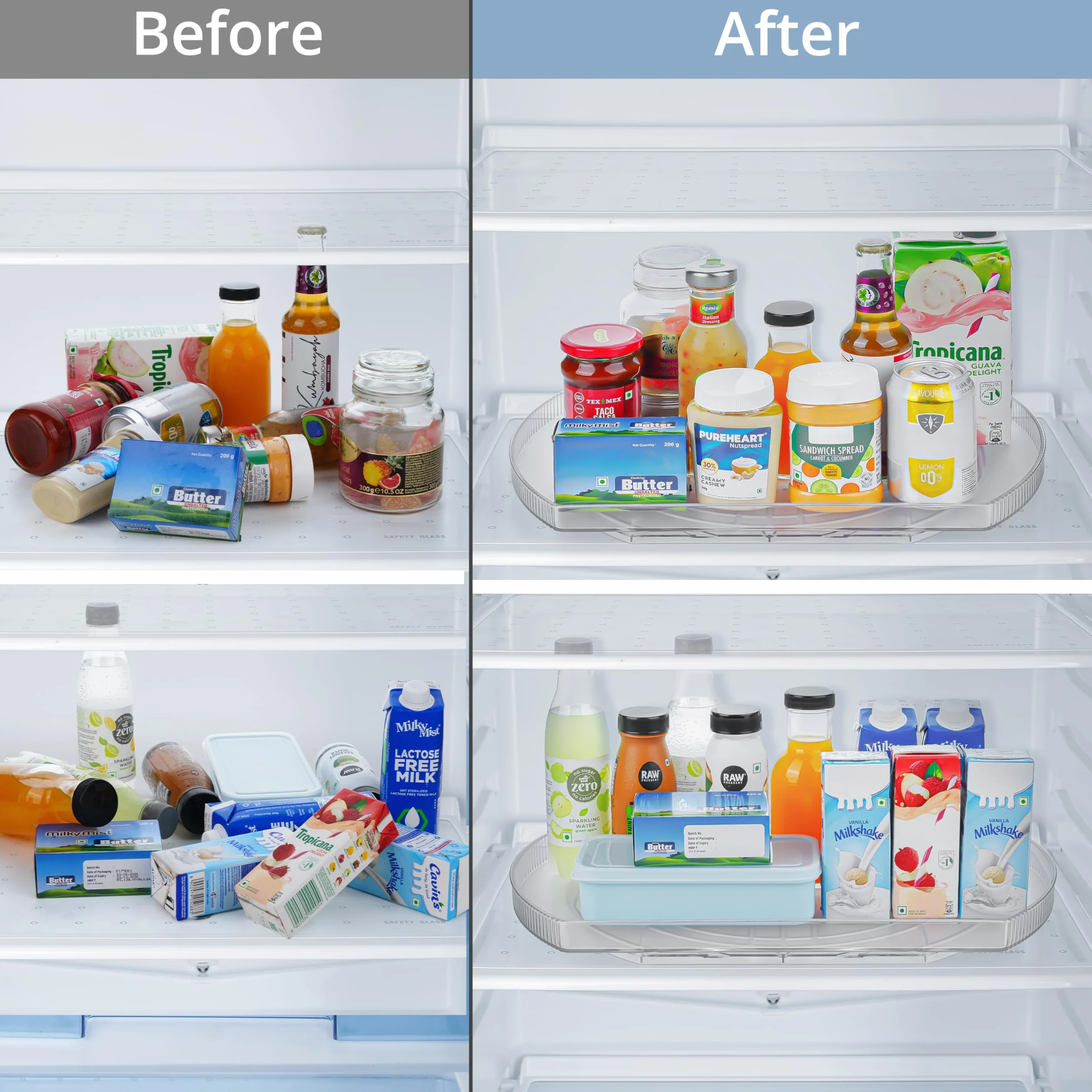 Winter Shore Plateau Tournant Frigo & Organisation Cuisine Rectangulaire - Lazy Susan Rectangle Coulissante & Tournante pour Étagères de Frigo, Placards, Plan de Travail - 42 x 28 x 3,5 cm