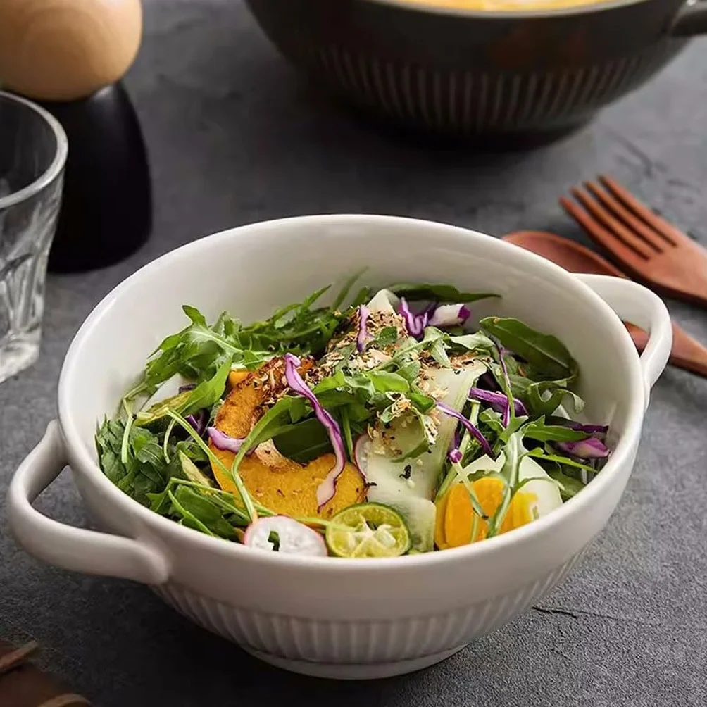 Miski ramen Miska na owoce Retro ceramiczna miska z podwójnymi uchami Miska domowa do szybkiej zupy z makaronem miska na owoce miska sałatkowa pojedyncza duża miska do zupy miska sałatkowa talerze