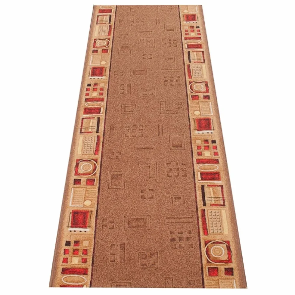 TAPISO Antypoślizgowy dywan, bieżnik antypoślizgowy, towar na metry, nowoczesny, brązowy, czerwony, wzór melanż, do korytarza, kuchni, salonu, 80 x 1500 cm