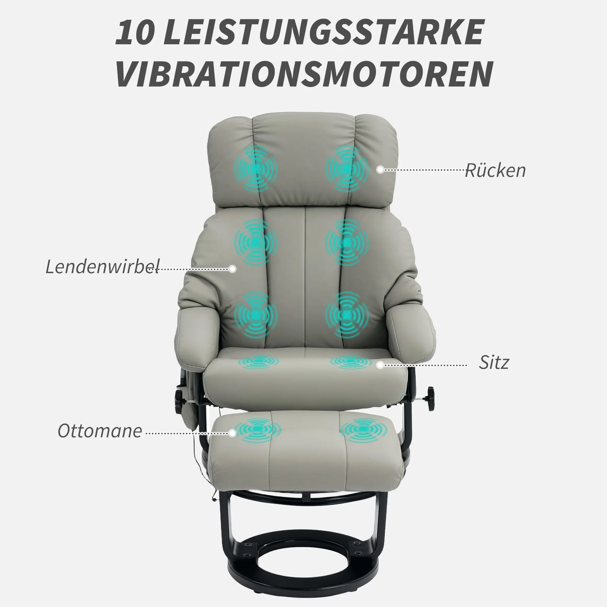 HOMCOM fotel relaksacyjny z stolikiem, obrotowy fotel telewizyjny z funkcją masażu, funkcją leżenia, fotel do masażu z pilotem, boczną kieszenią, fotel wypoczynkowy ze sztucznej skóry do salonu, kolor