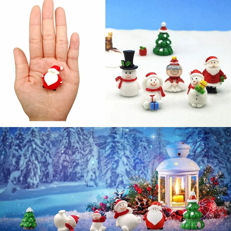 17 sztuk miniaturowych ozdób – mini Boże Narodzenie, małe figurki, ogród z żywicy, mikrokrajobraz, dekoracja, domek dla lalek, Święty Mikołaj, bałwan, łoś, dekoracja stołu, "zrób to sam"