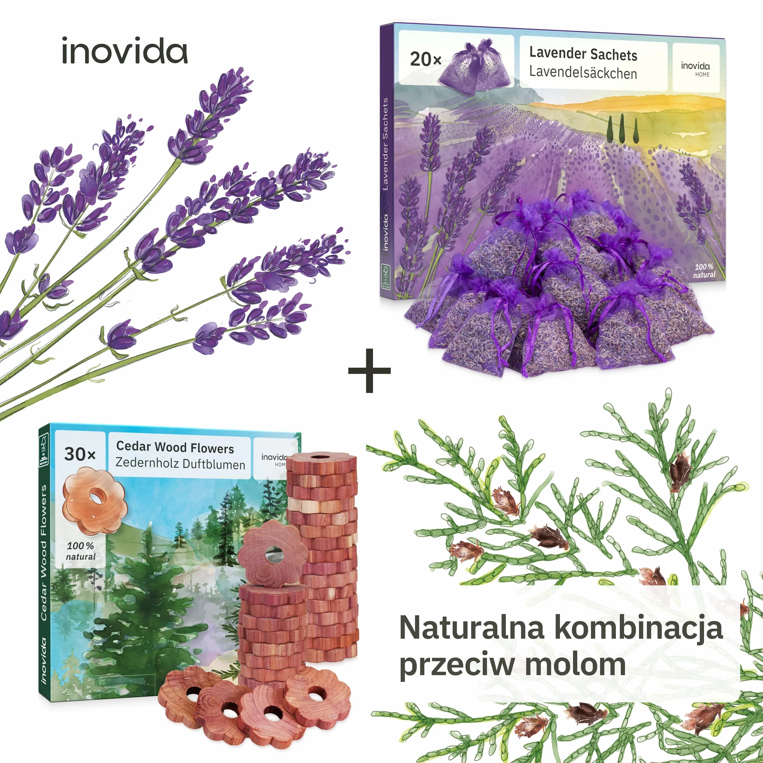 Lawendowe saszetki zapachowe szafa: 20 x 6 g saszetki zapachowe suszona lawenda - ochrona przed molami do szafy, zapach samochodu, zapach do pokoju - suszona lawenda - torba lawendowa Inovida
