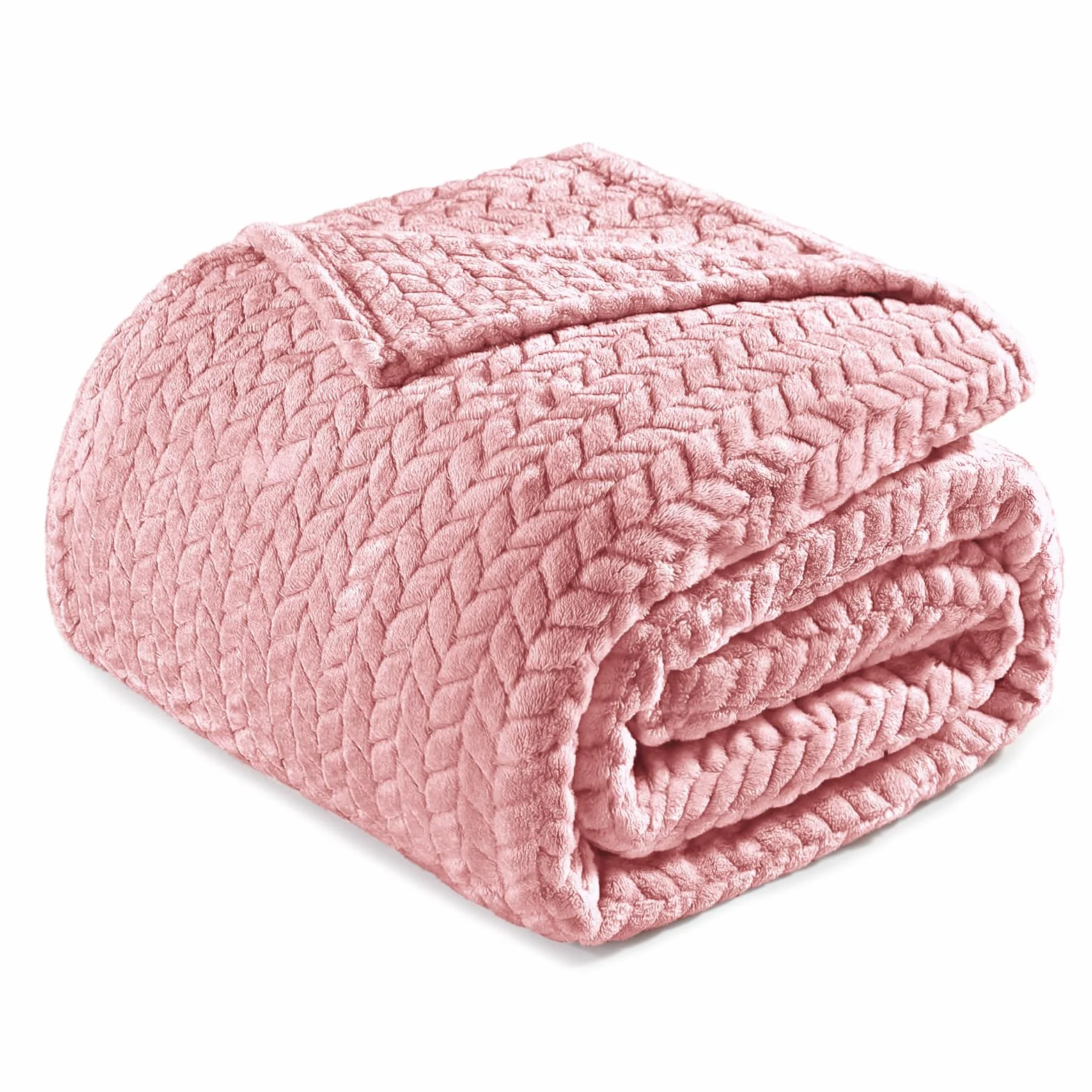 Exclusivo Mezcla Podwójny rozmiar żakardowy splot liście wzór flanelowy polar aksamit pluszowy koc na łóżko jako narzuta / narzuta na łóżko (230 x 168 cm, różowy) - miękki, lekki, ciepły i przytulny